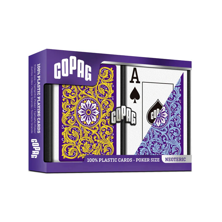 COPAG NEOTERIC PLASTIC POKER CARDS DOUBLE DECK SET JUMBO 1546 VIOLET AND BLUE AND YELLOW