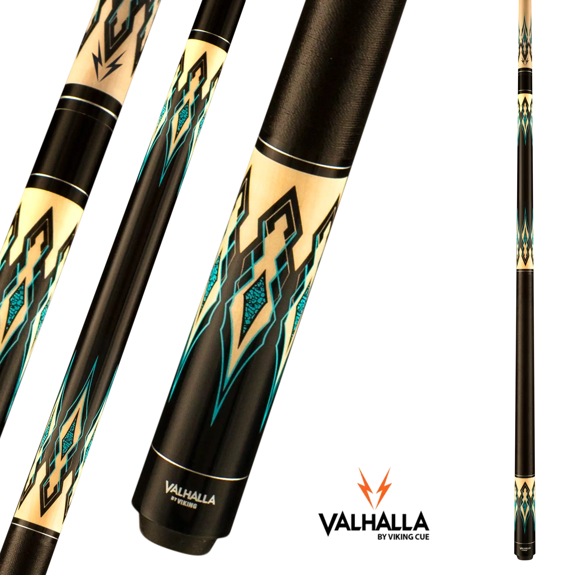 VIKING VALHALLA VA952 BLACK BEIGE AND ELECTRIC BLUE POOL CUE 13MM 19OZ
