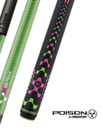 POISON VX BREAK CUE WITH VENOM CARBON FIBER SHAFT - GREEN/PINK - TRICOLOR PATTERN WRAP 13MM 19OZ