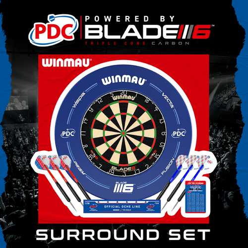 WINMAU® PDC SURROUND BLADE 6 DARTBOARD & BRASS DARTS COMBO SET