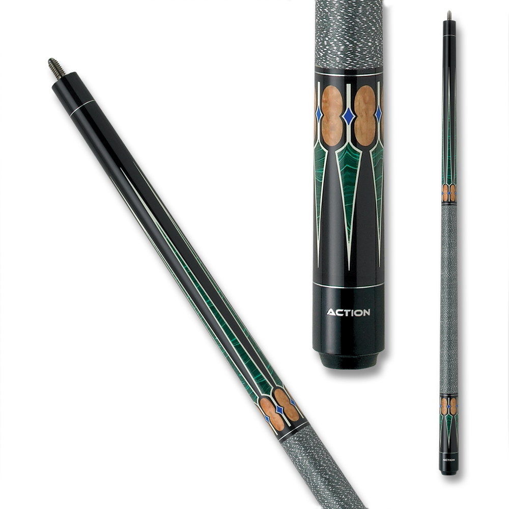 ACTION EXOTIC POOL CUE ACT131 LINEN WRAP BLACK BROWN AND GREEN 13MM 19OZ