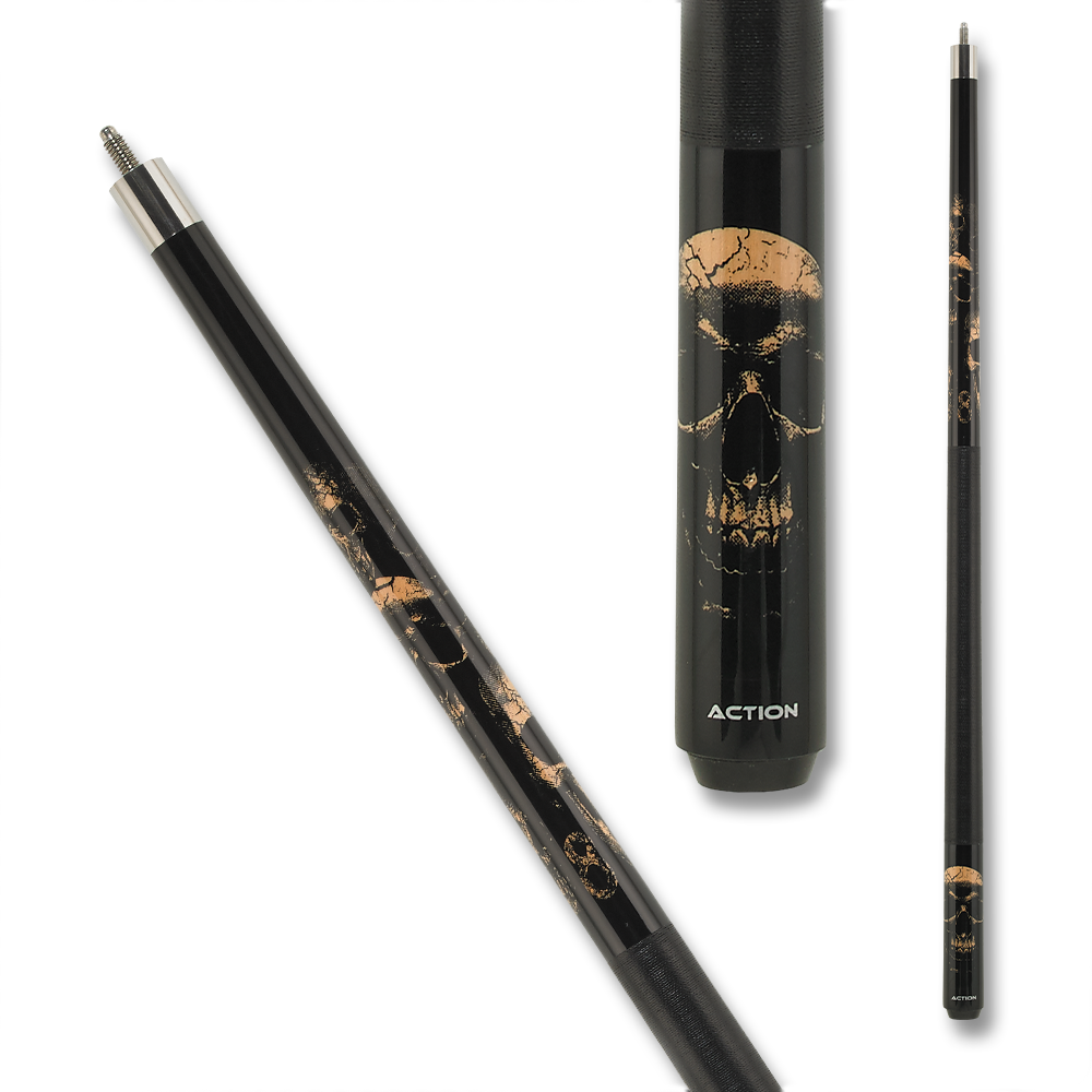 ACTION POOL CUE EBM18 CRACK SKULLS  WRAP BLACK AND BEIGE 13MM 19OZ