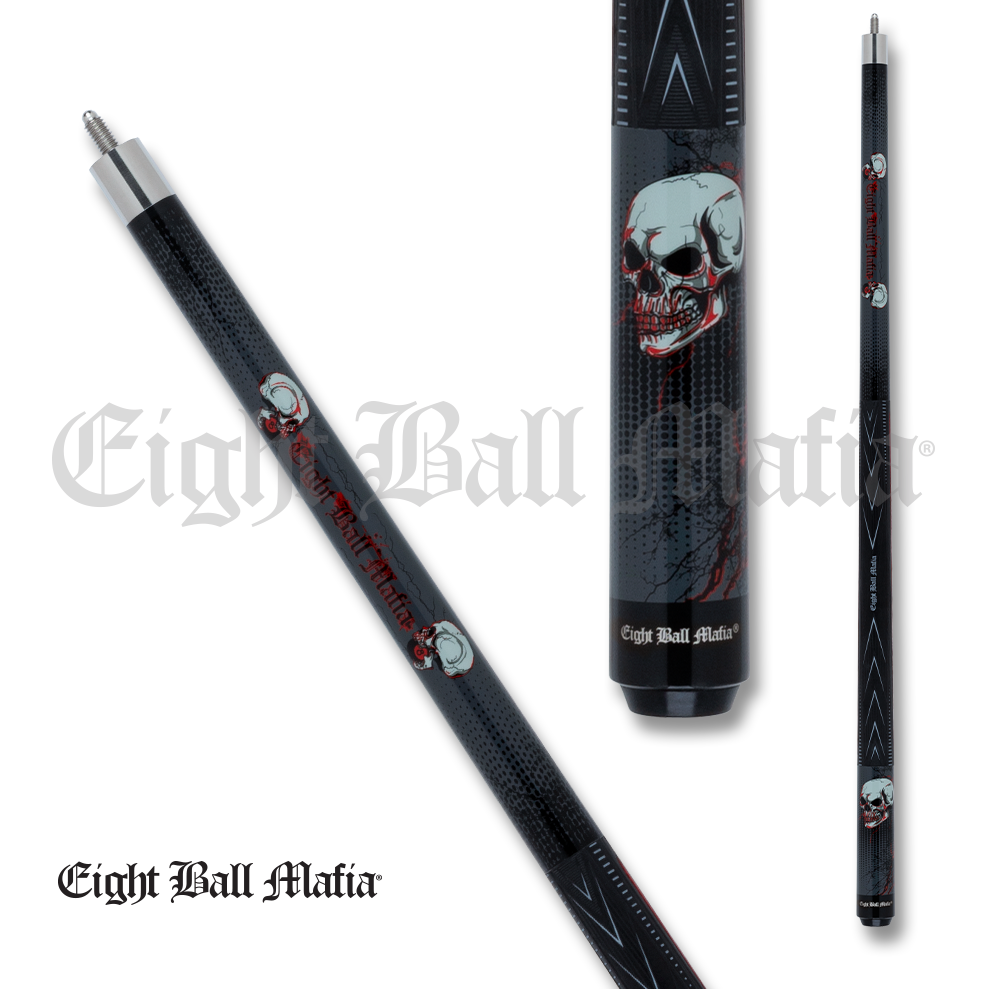 ACTION POOL CUE EBM24 SPORT SKULL WRAP GREY AND BLACK AND RED 13MM 19OZ