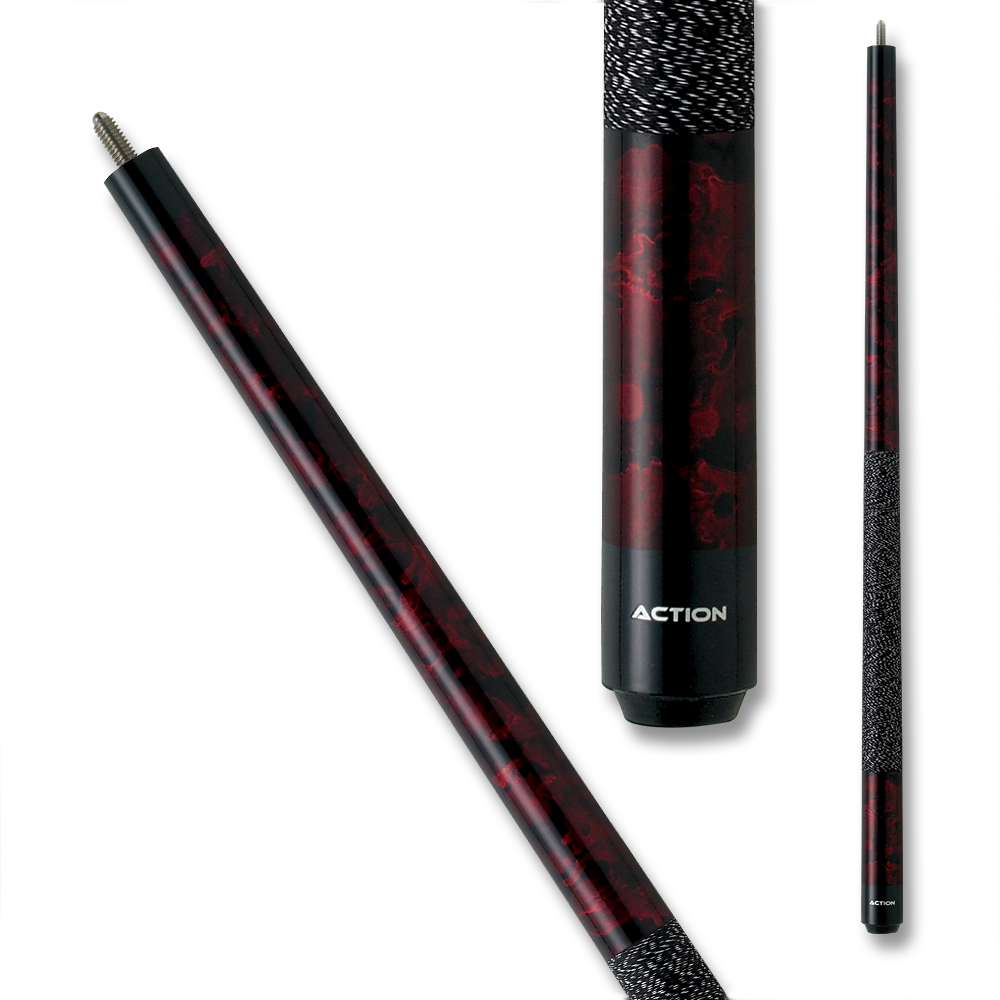 ACTION POOL CUE JR09 52" SWIRL WRAP BLACK AND RED 12MM 19OZ