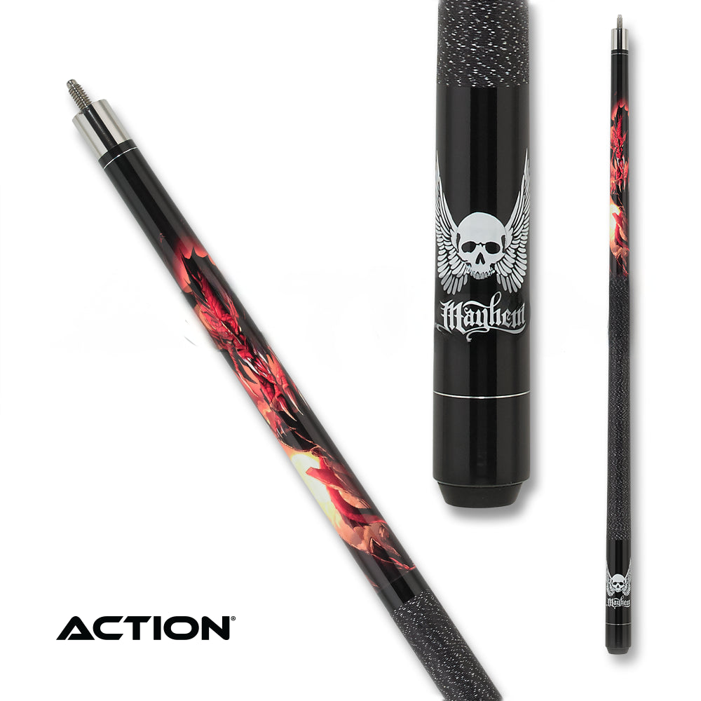 ACTION POOL CUE MAY10 FIRE DRAGON WRAP BLACK AND RED 13MM 19OZ