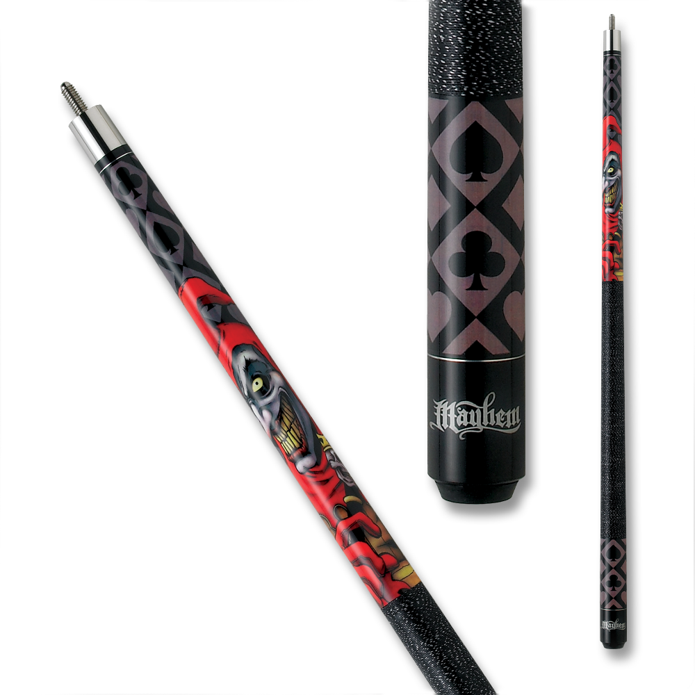 ACTION POOL CUE MAY22 WRAP JOKER AND ACES BLACK AND RED 13MM 19OZ
