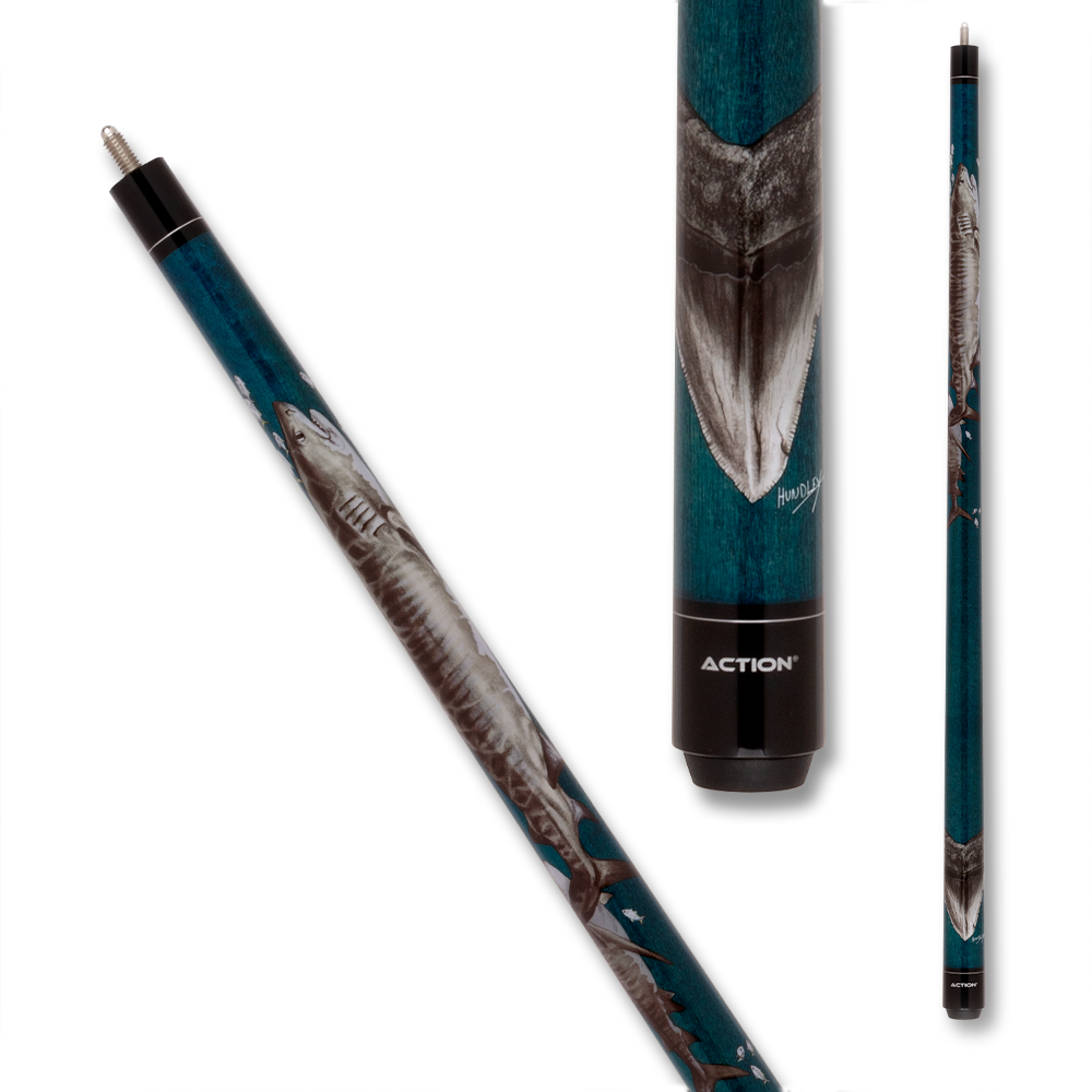 ACTION SHARKS POOL CUE ADV123 NO WRAP TEAL AND GREY 13MM 19 OZ