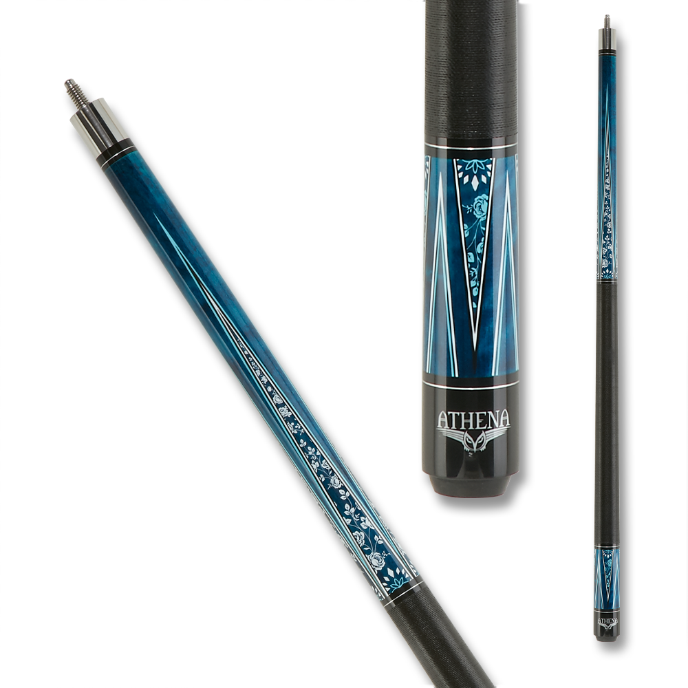 ATHENA POOL CUE ATH49 ROSES DESIGN LINEN WRAP TEAL AND WHITE 12.5MM 19OZ