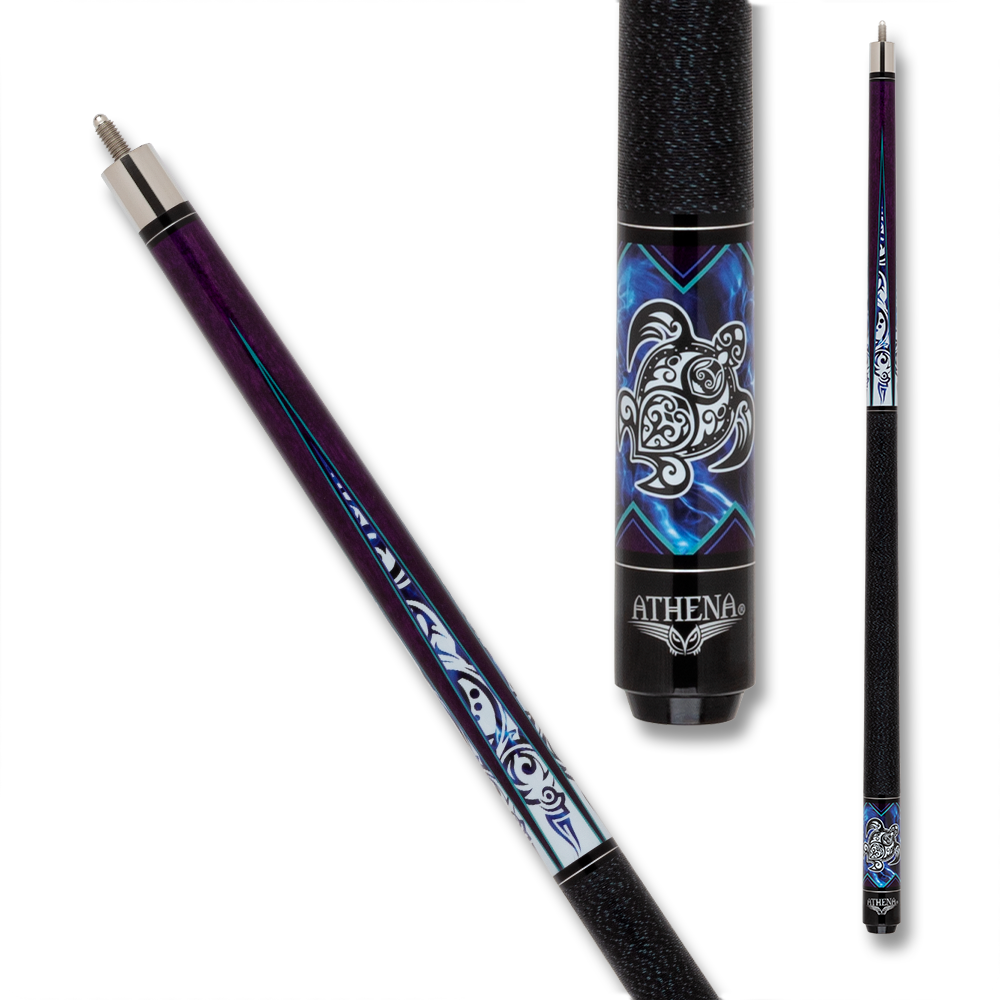 ATHENA POOL CUE ATH54 TURTLE TRIBAL WRAP PURPLE AND WHITE 12.5MM 19OZ