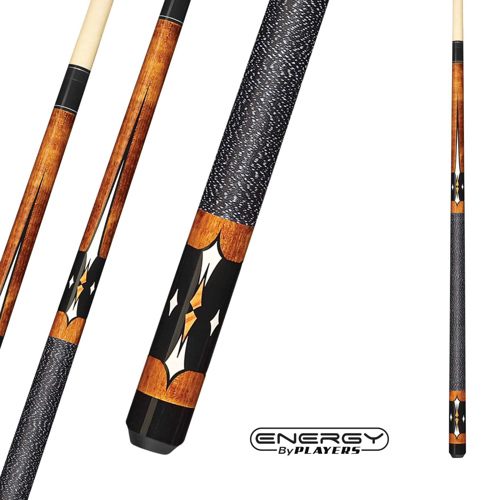 ENERGY BY PLAYERS POOL CUE BLACK AND MAPLE 13MM 19OZ WITH WRAP