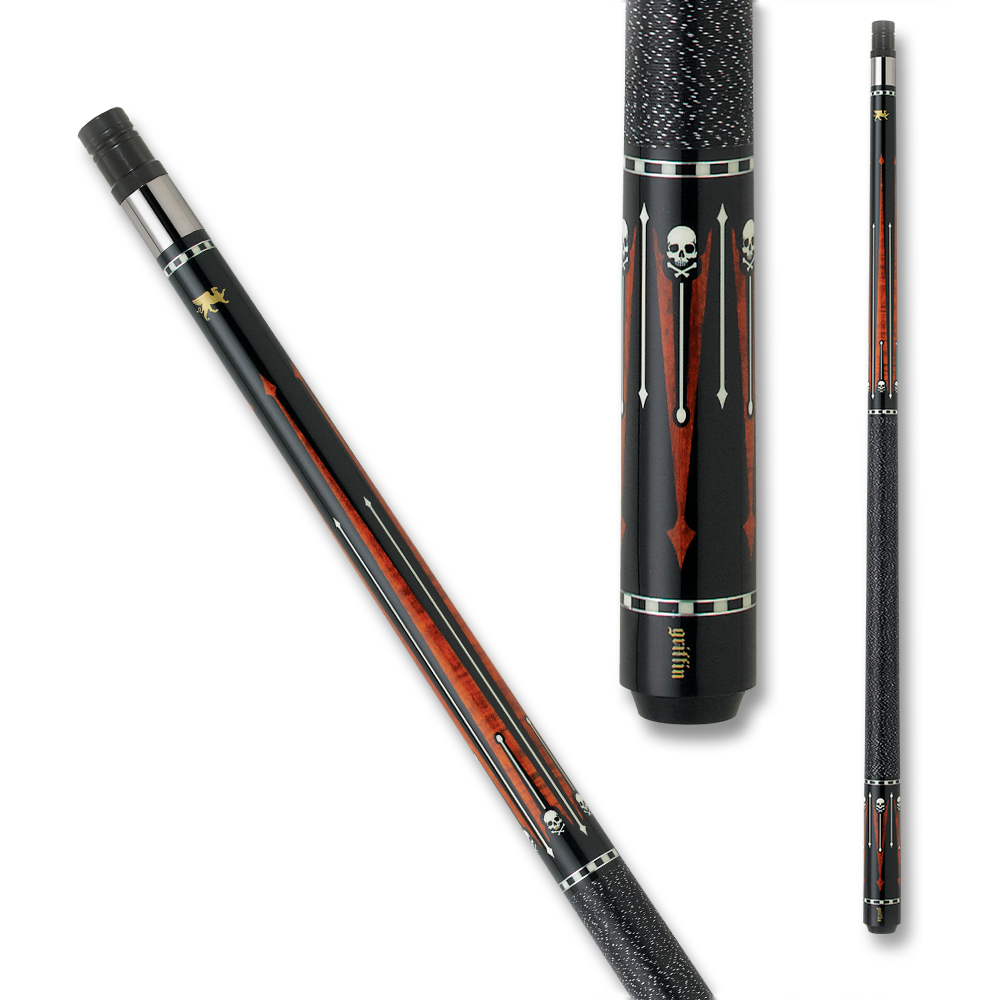 GRIFFIN POOL CUE GR30 ARROW SKULLS WRAP BLACK BROWN AND WHITE 13MM 19OZ