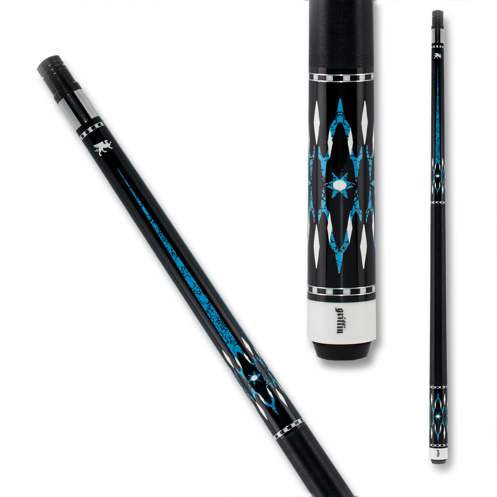 GRIFFIN POOL CUE GR42  WRAP BLACK AND WHITE AND BLUE 13MM 19OZ