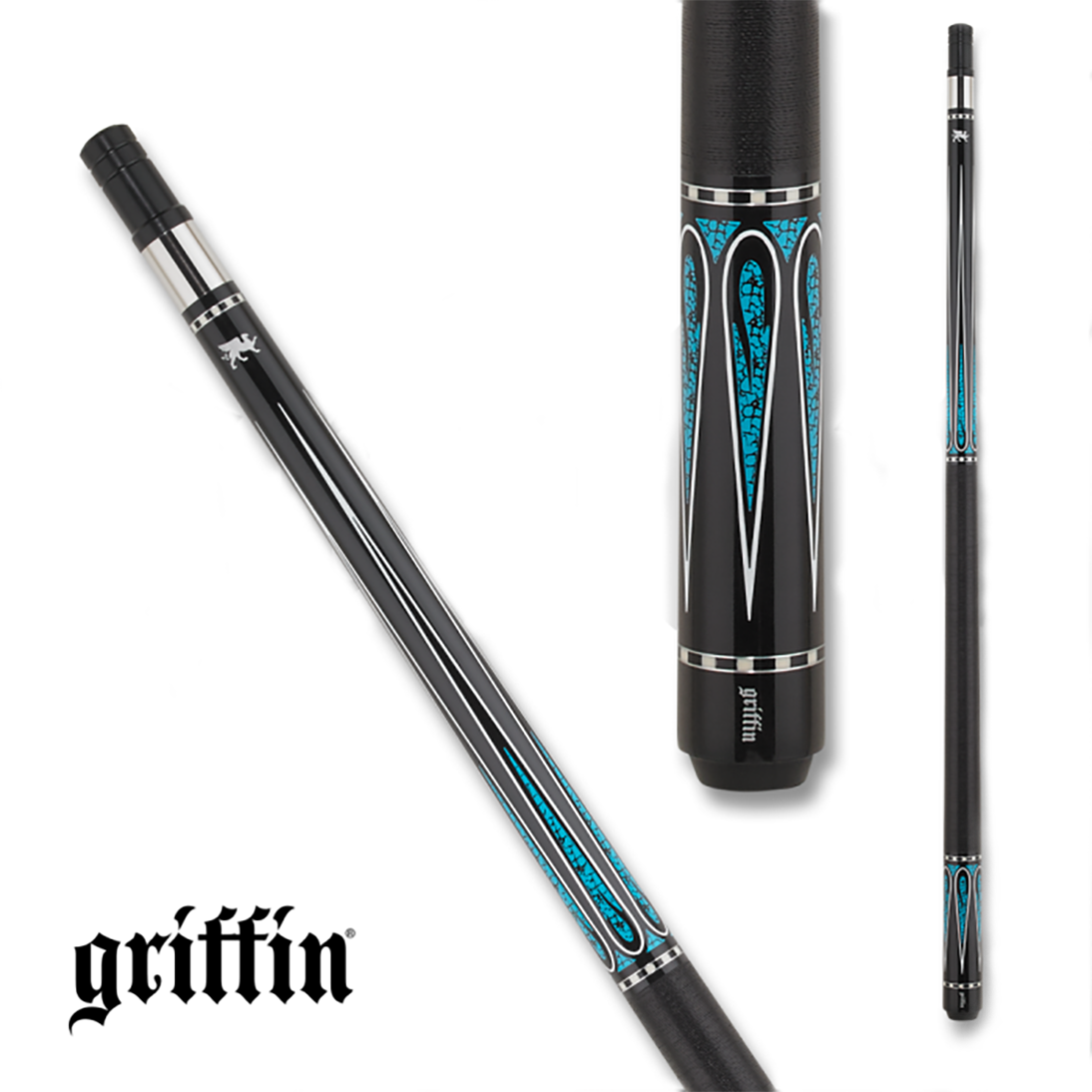 GRIFFIN POOL CUE GR54 WRAP BLACK AND TURQUOISE 13MM 19OZ