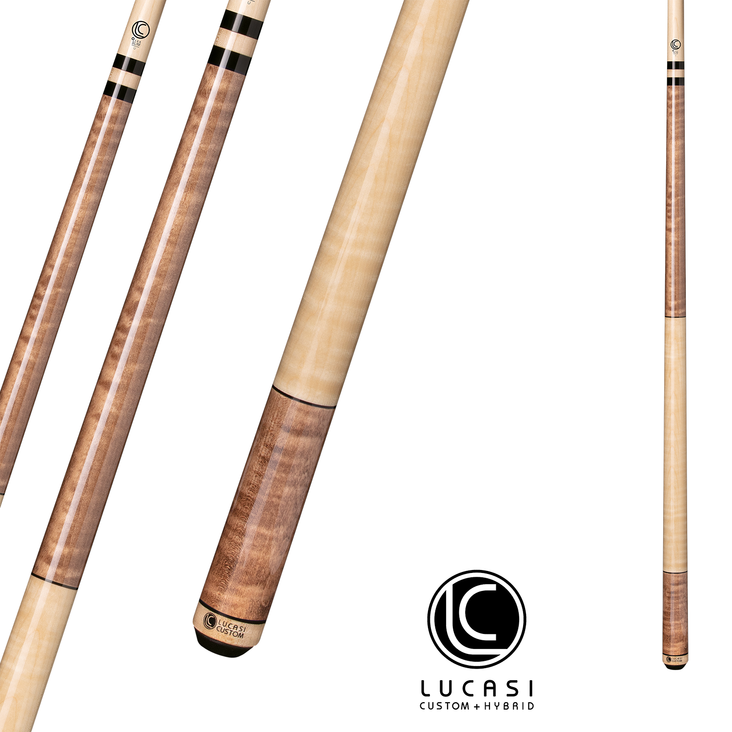 LUCASI POOL CUE CUSTOM ANTIQUE STAINED & NATURAL BIRDSEYE 13MM 19OZ