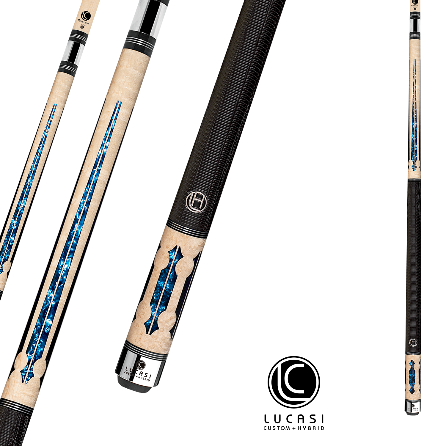 LUCASI POOL CUE HYBRID NATURAL BIRDSEYE MAPLE BLUE CRUSH CUE WITHT SPORT G5 GRIP 13MM 19OZ