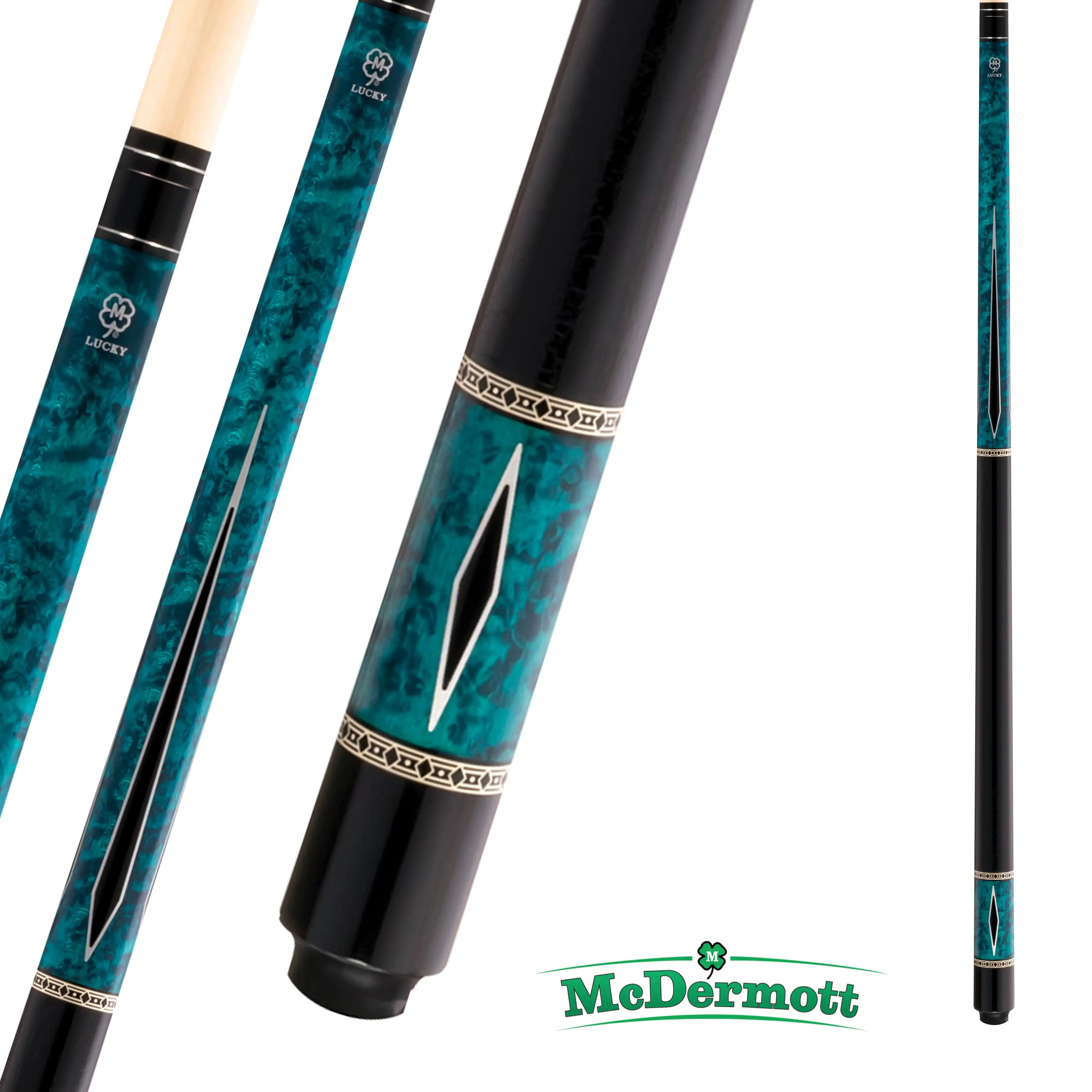 MCDERMOTT POOL CUE LUCKY SERIES L55 BLACK AND BLUE 13MM 19OZ