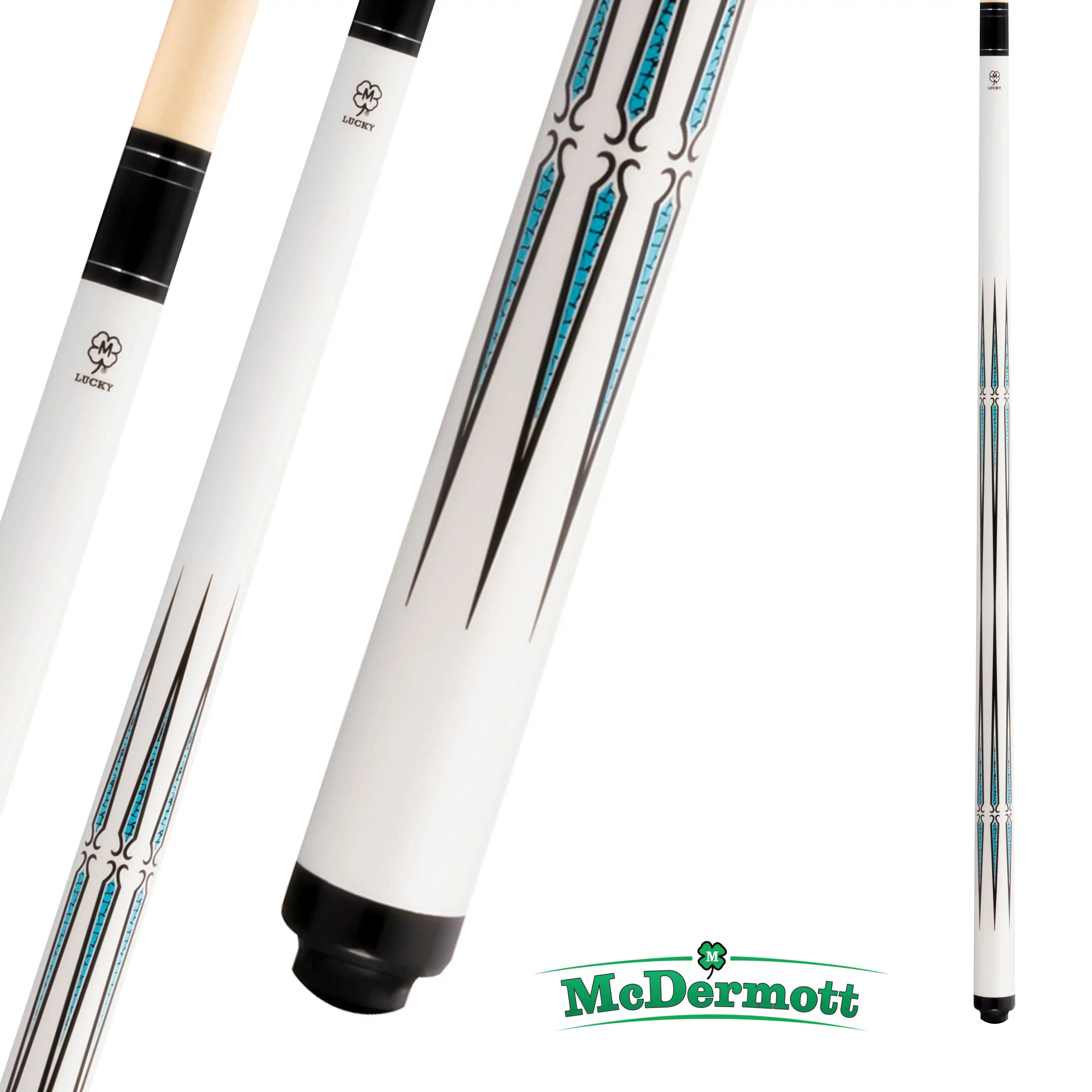 MCDERMOTT POOL CUE LUCKY SERIES L74 WHITE AND BLUE 13MM 19OZ