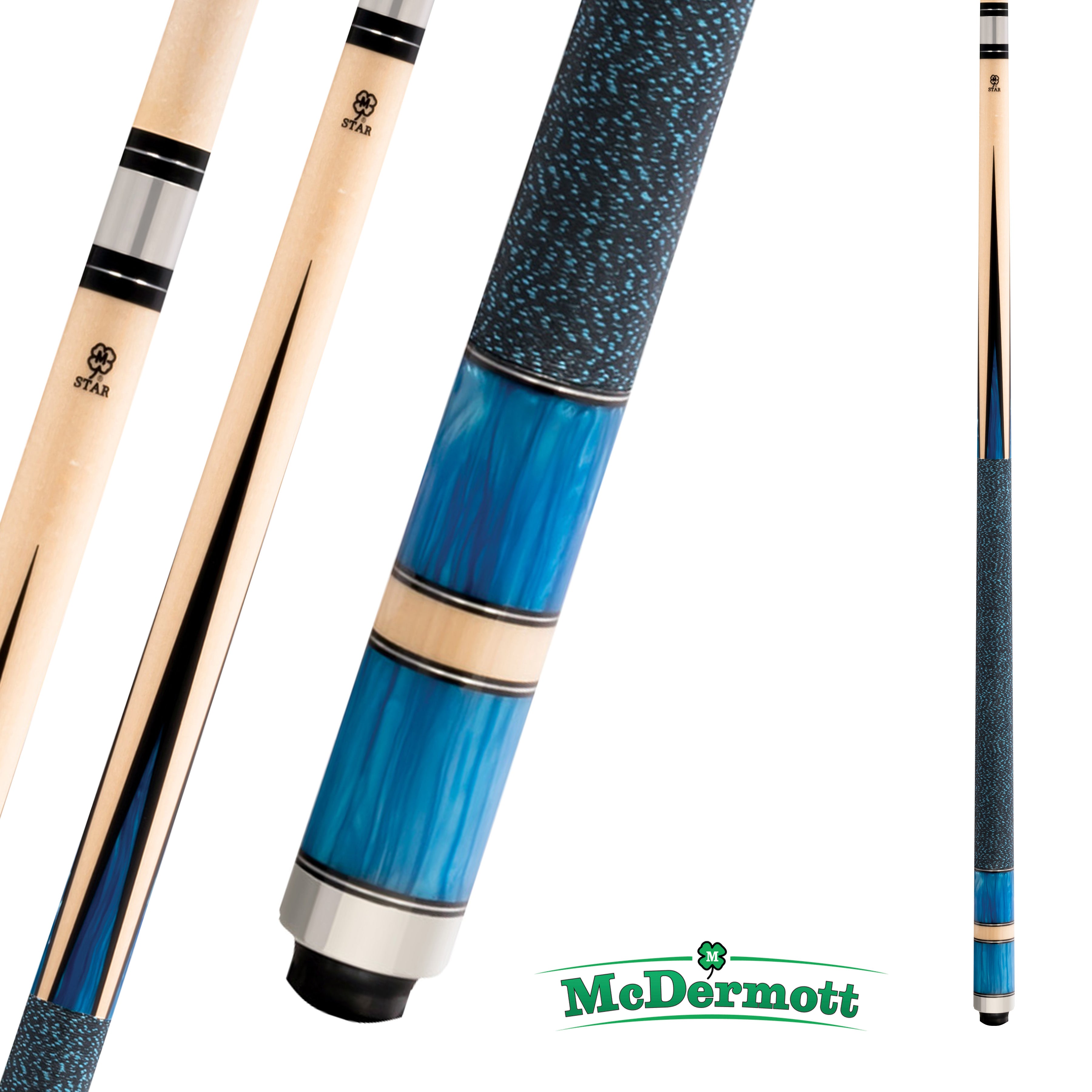 MCDERMOTT POOL CUE STAR SERIES S22 BEIGE AND BLUE 13MM 19OZ