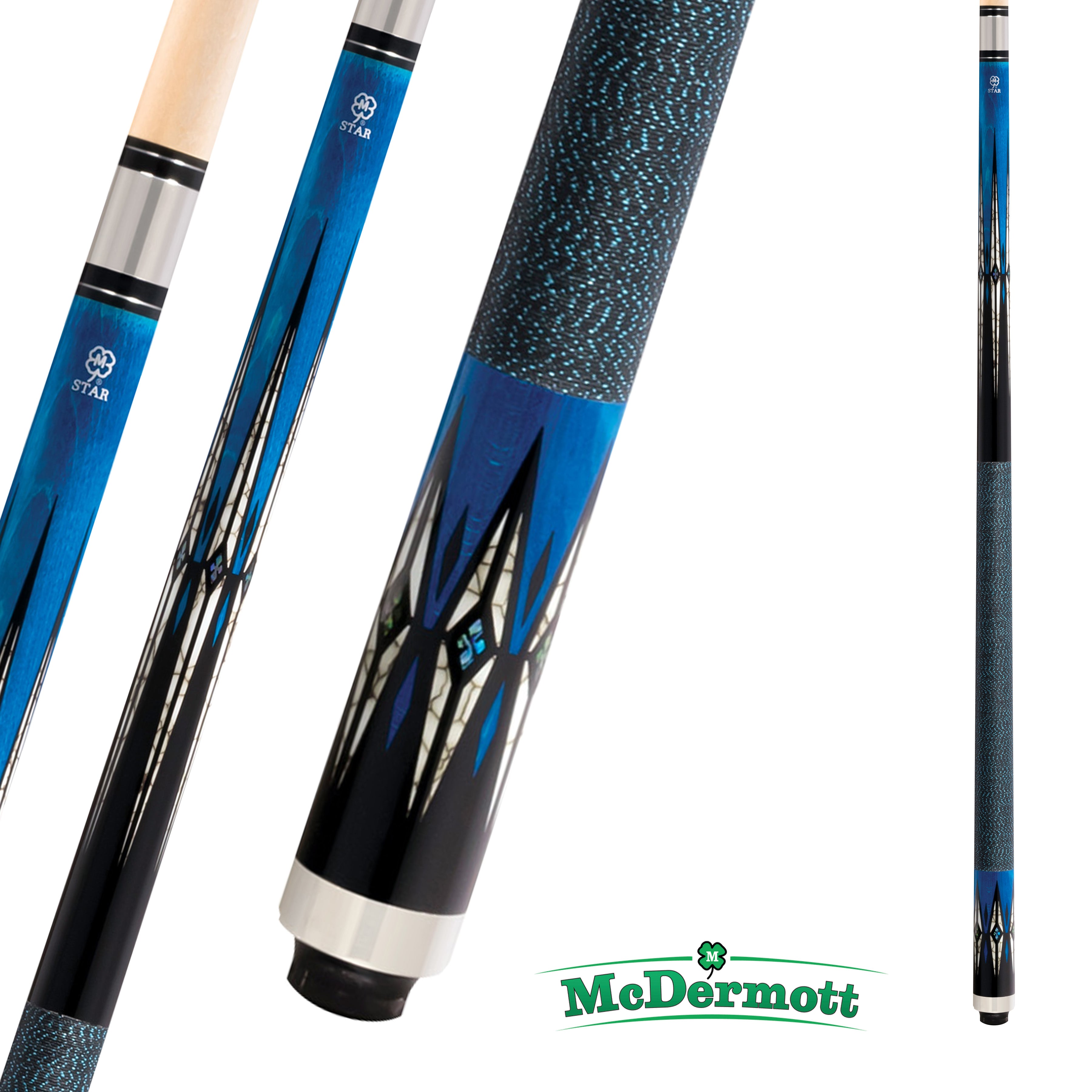 MCDERMOTT POOL CUE STAR SERIES S85 BLACK AND BLUE 13MM 19OZ