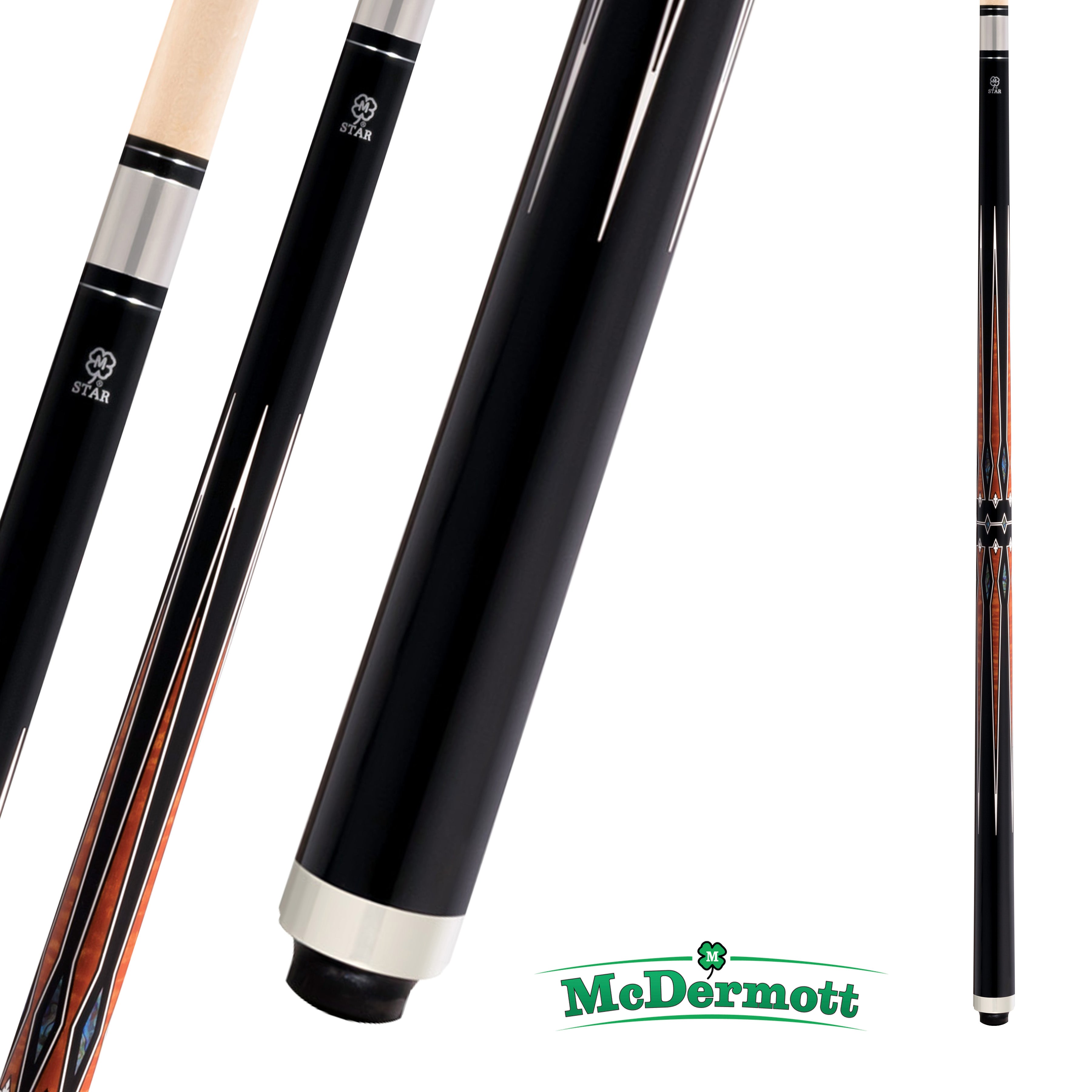 MCDERMOTT POOL CUE STAR SERIES  S82 BLACK AND BROWN 13MM 19OZ