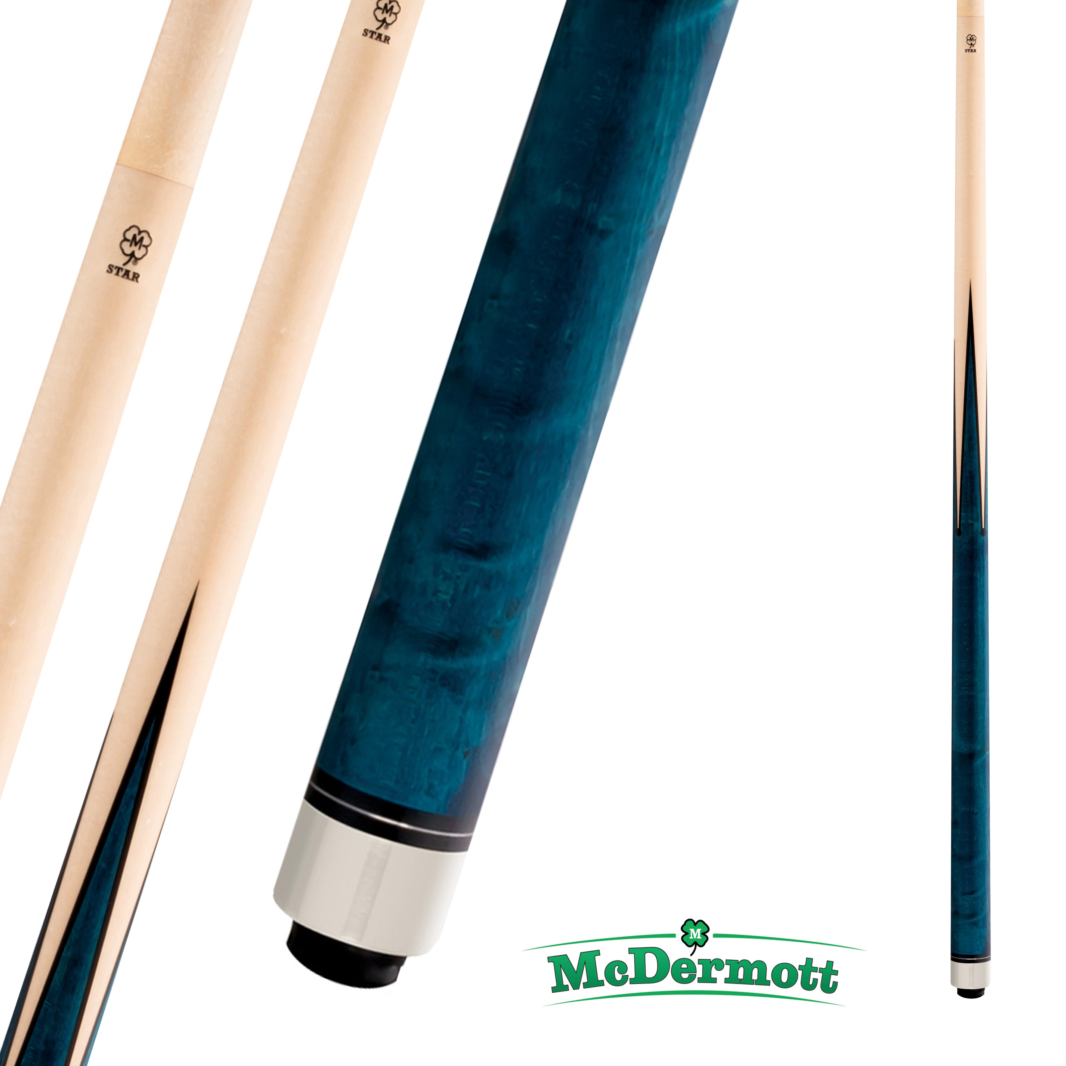 MCDERMOTT STAR POOL CUE BLUE AND BEIGE S67 HUSTLER CUE 19OZ 13MM