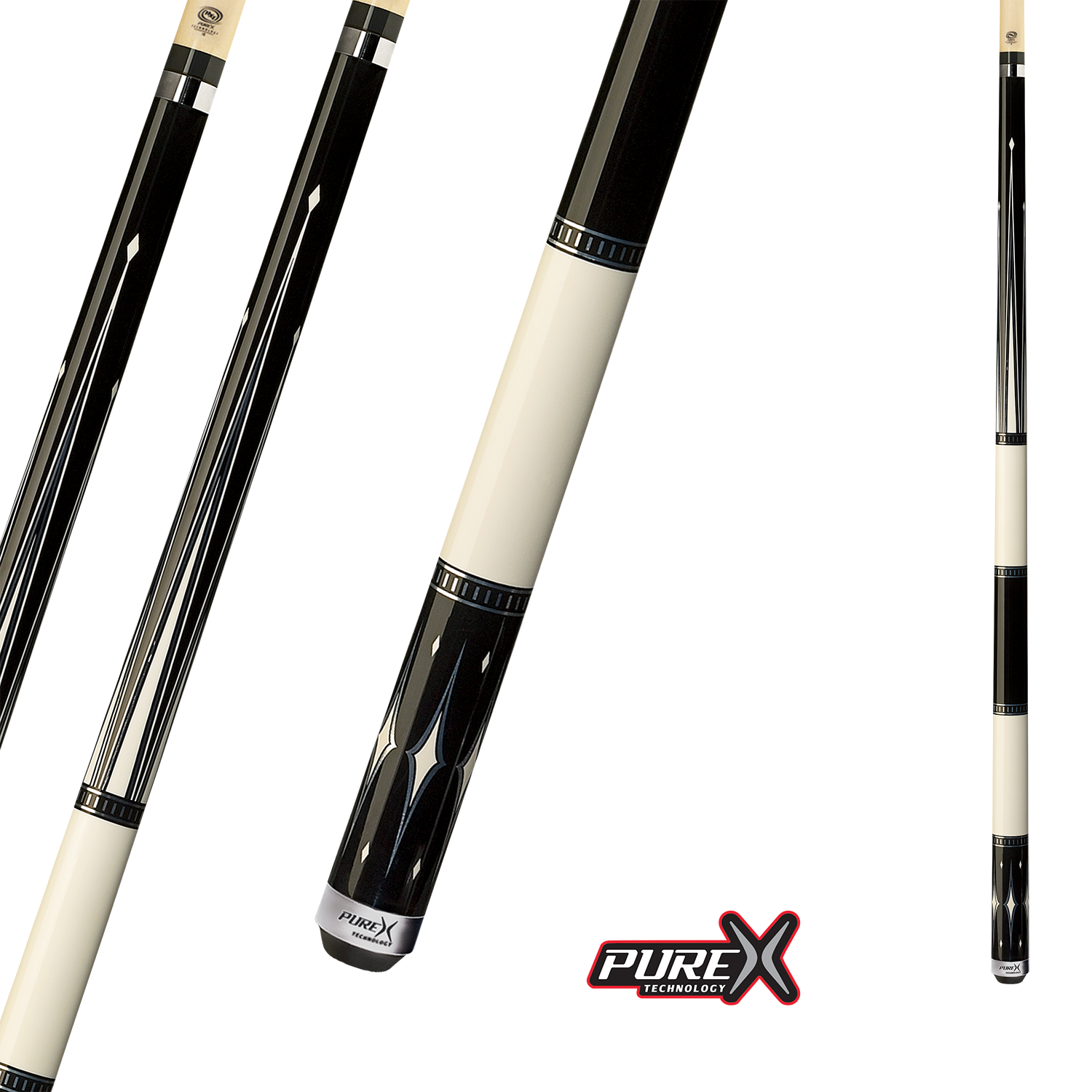 POOL CUE PURE X BLACK AND WHITE 6-POINT DIAMOND 13MM 19OZ