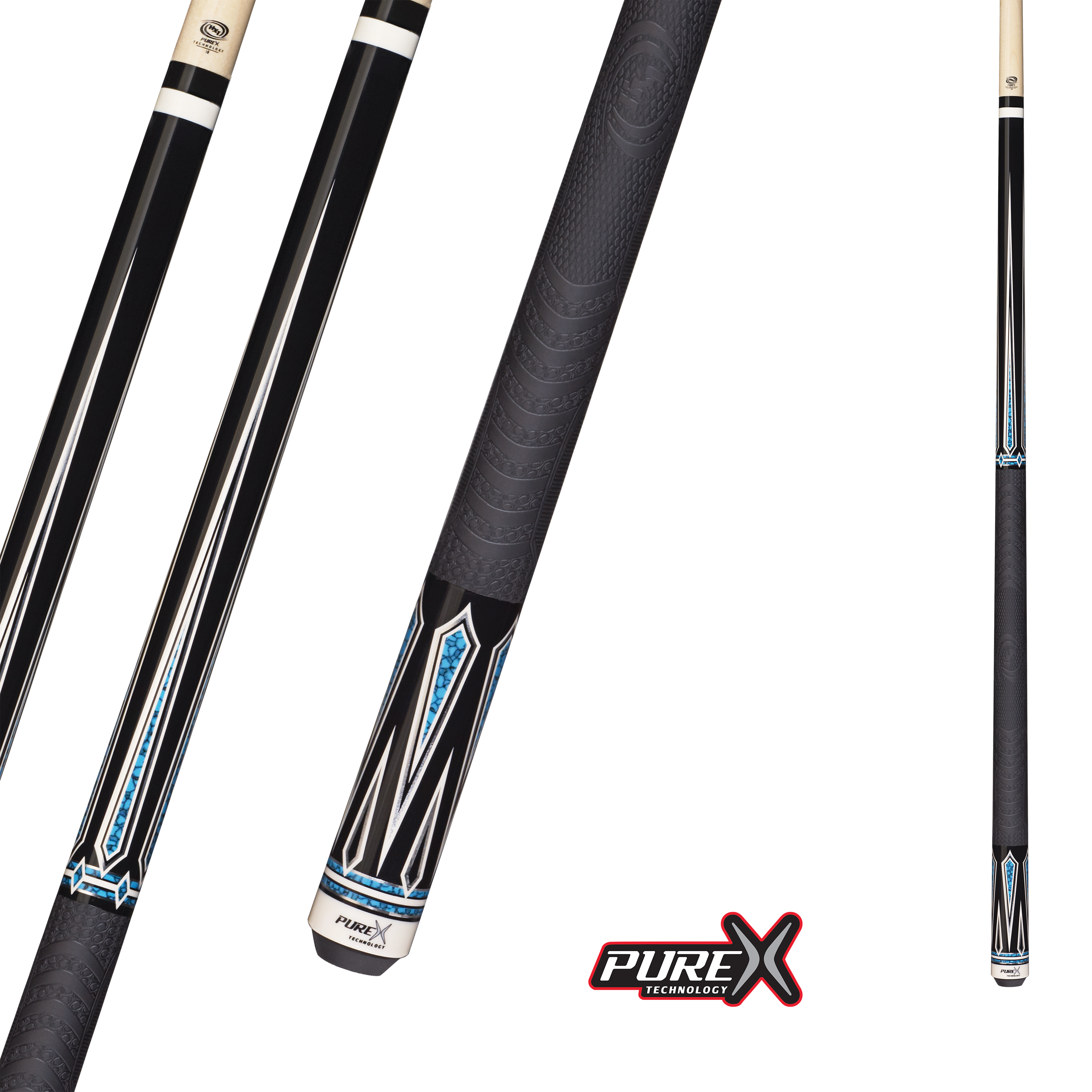 POOL CUE PURE X BLACK WITH BLUE RECON 13MM 19OZ  MZ GRIP