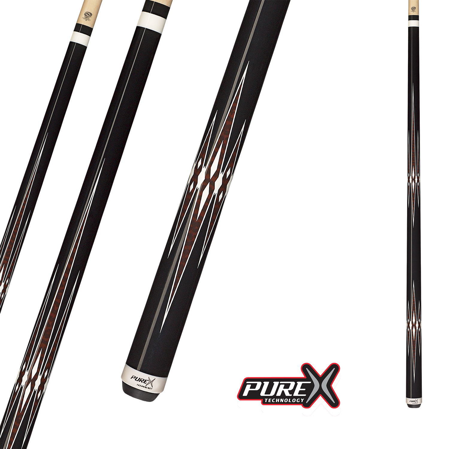 POOL CUE PURE X MIDNIGHT BLACK AND ZEBRA WOOD 13MM 19OZ