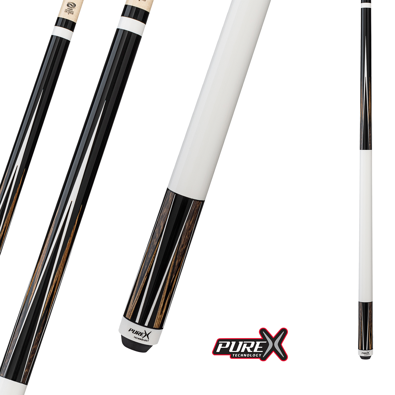 PURE X POOL CUE MIDNIGHT BLACK AND BOCOTE BLACK PALM POINTS 12.75MM 19OZ
