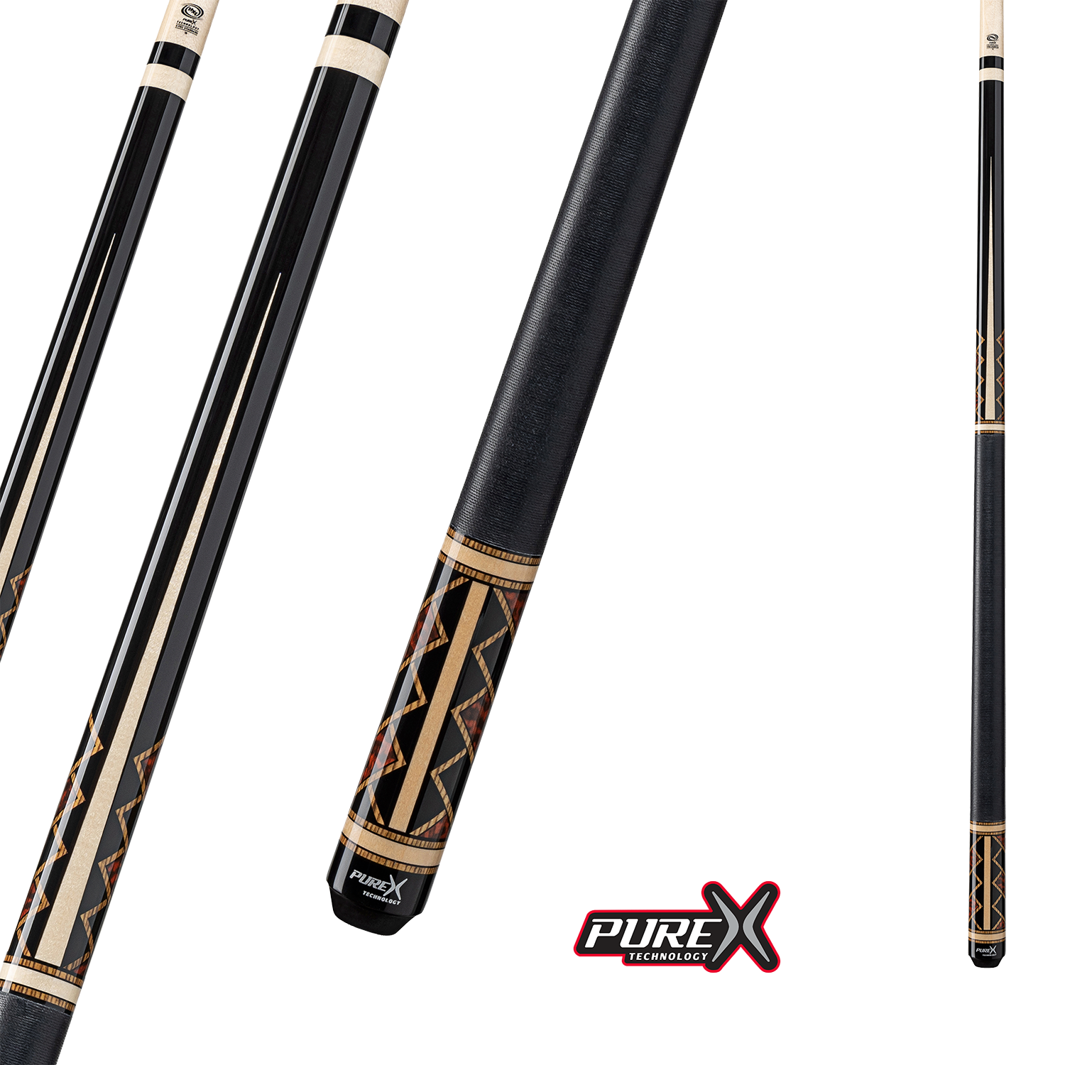 PURE X POOL CUE MIDNIGHT BLACK NATURAL MAPLE AND BOCOTE THUYA BURL 12.75MM 19OZ