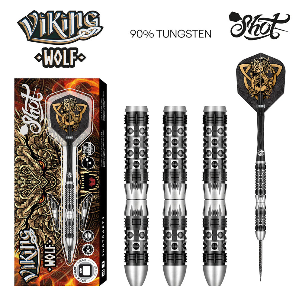 SHOT VIKING WOLF STEEL TIP DARTS SET 90% TUNGSTEN 24G