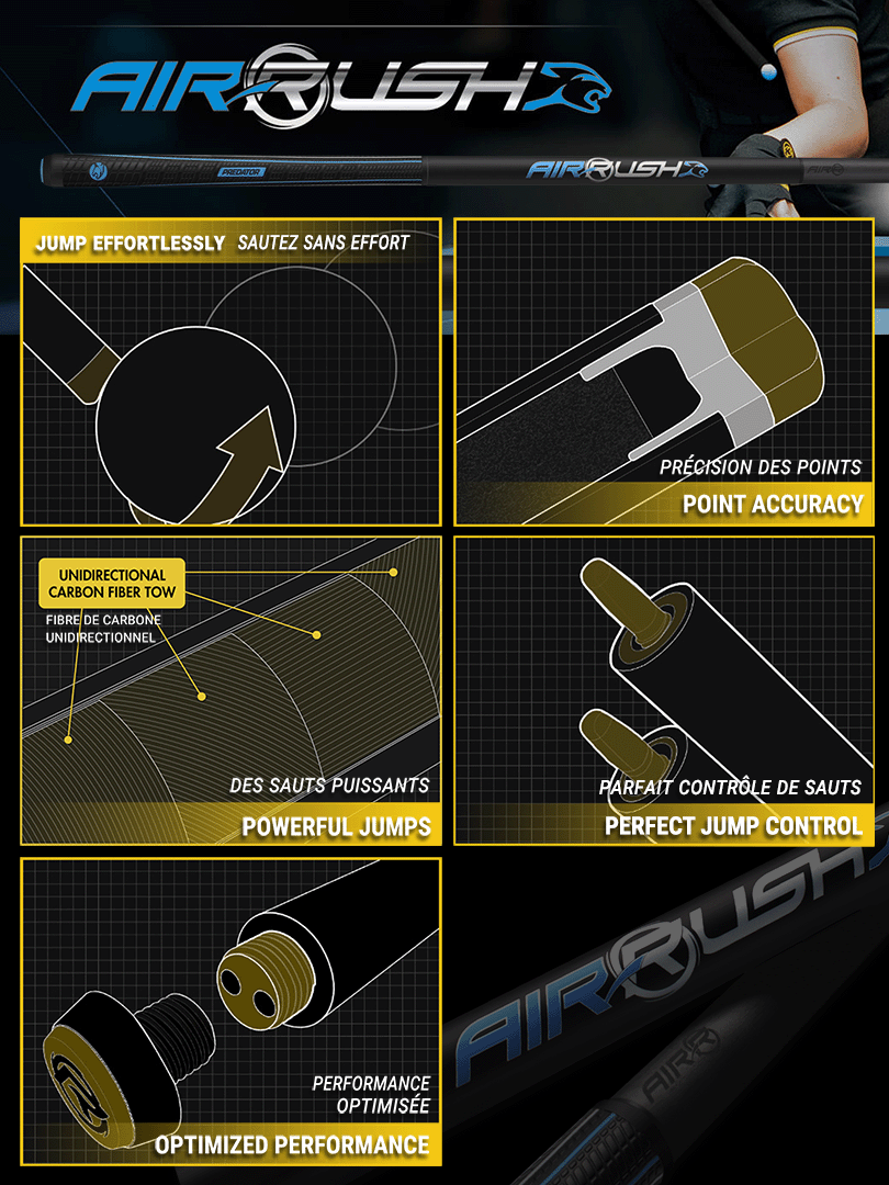 PREDATOR AIR RUSH JUMP CUE WITH WRAP AIR REVO SHAFT icons