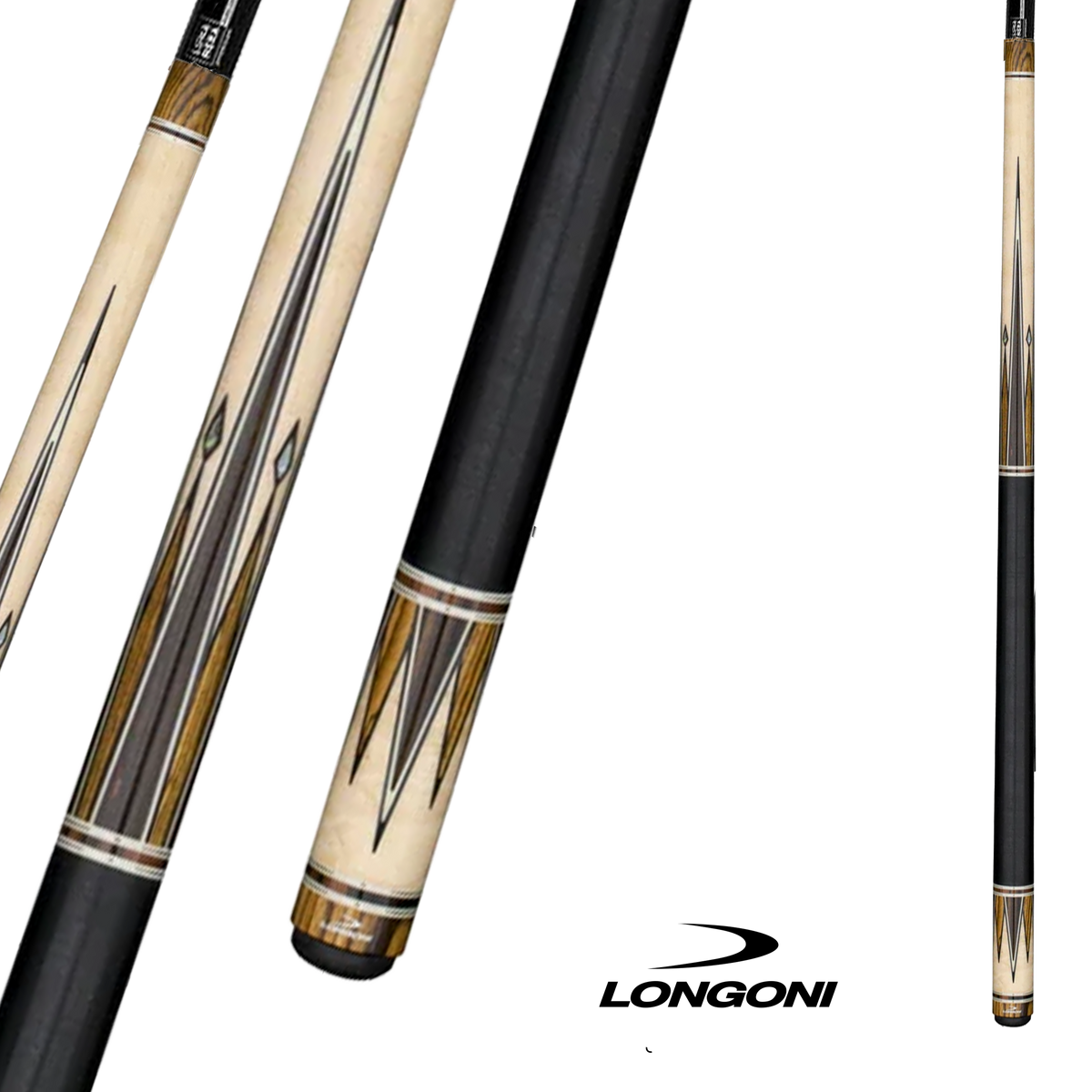 BAGUETTE DE BILLARD LONGONI MINERVA GRIP LIN - FLÈCHE LUNA NERA BEIGE/NOIR 12.5MM 19OZ