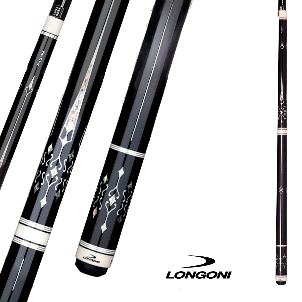 BAGUETTE DE BILLARD LONGONI MELODIA - FLÈCHE LUNA NERA NOIRE/BLANCHE 12.5MM 19OZ