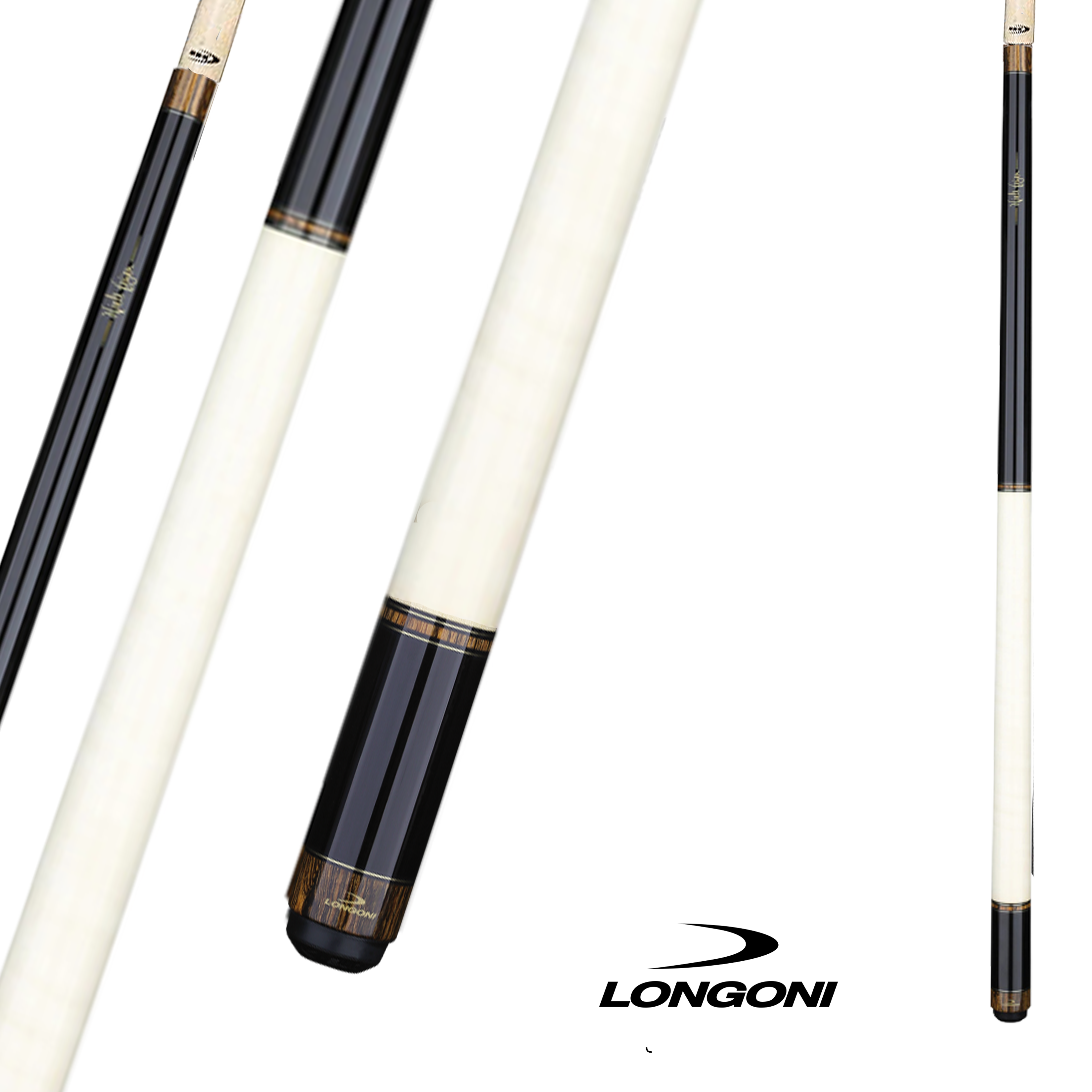 BAGUETTE DE BILLARD LONGONI SPARKLE CURLY S30 FLÈCHE BLANCHE/NOIRE 12.5MM 19OZ