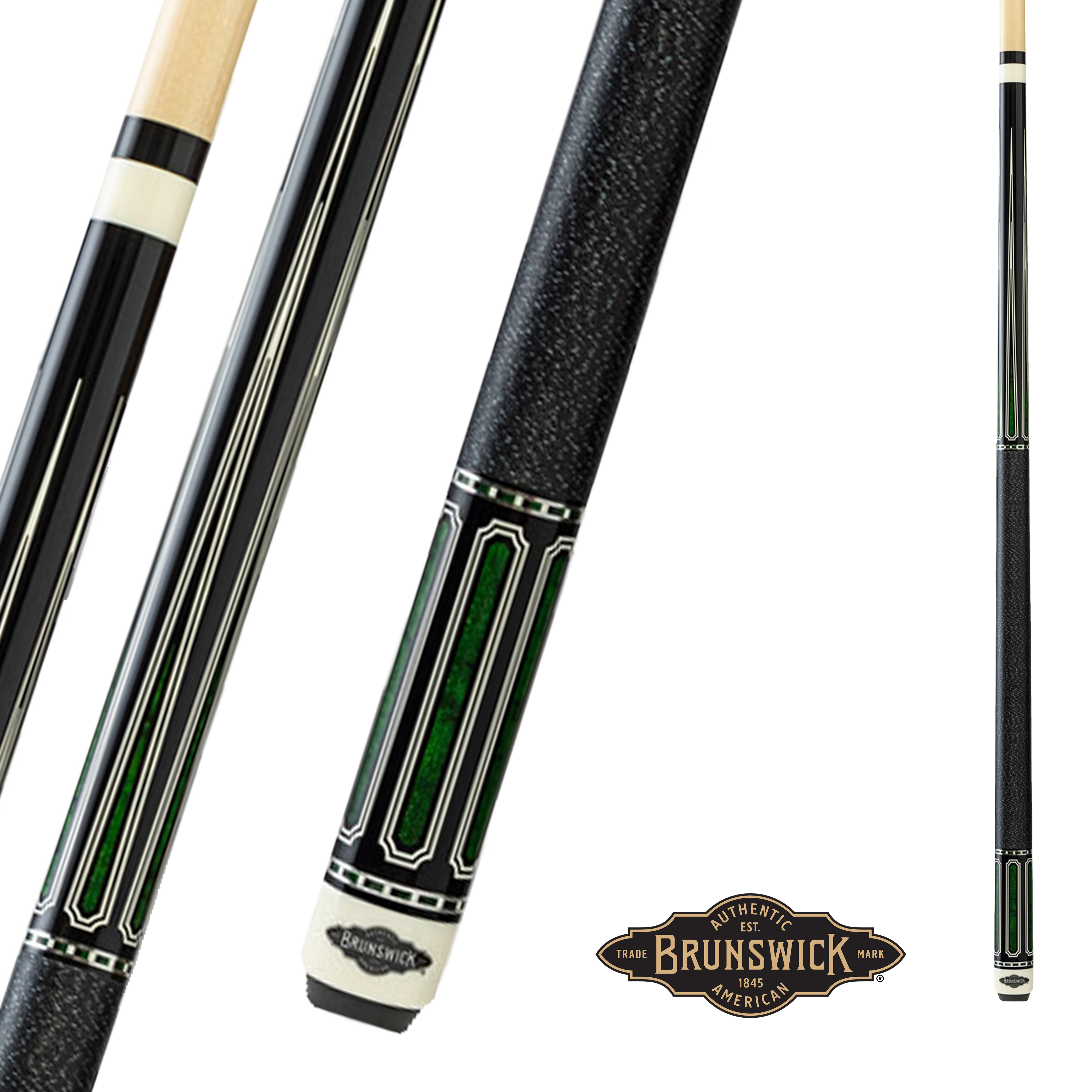 BAGUETTE DE BILLARD BRUNSWICK BRUN-19-01 NOIRE ET VERTE 13MM 19OZ