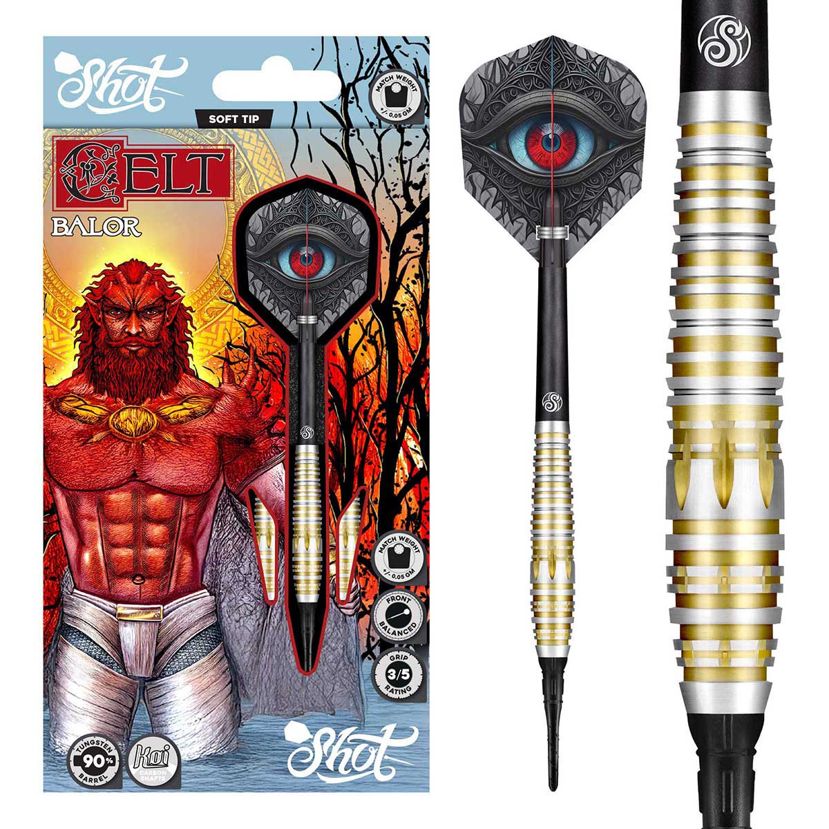 SHOT CELT BALOR SOFT TIP DART SET - 90% TUNGSTEN DART BARRELS