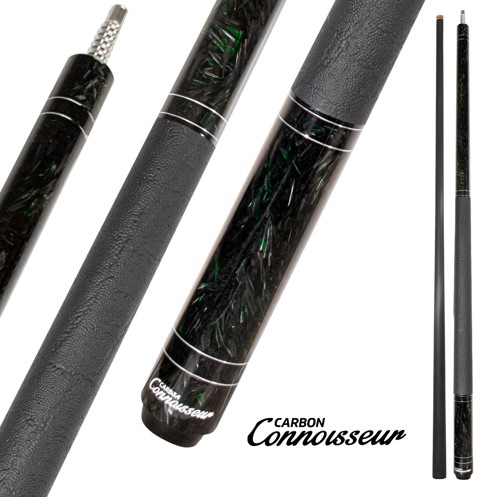 CONNOISSEUR RESIN &amp; CARBON 2-PIECES CUE - CARBON FIBER SHAFT BLACK/GREEN 12.5MM 19OZ