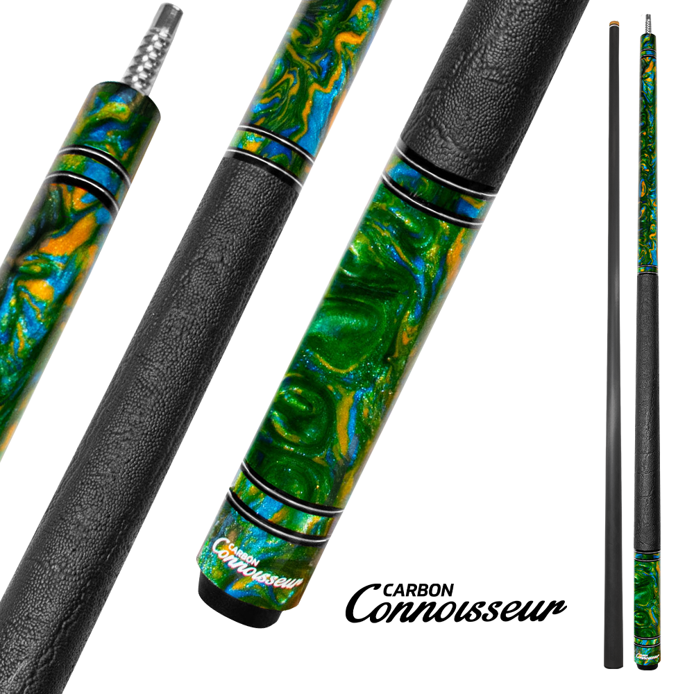 CONNOISSEUR RESIN IRIDESCENT 2-PIECES CUE - CARBON FIBER SHAFT PEACOCK 12.5MM 19OZ