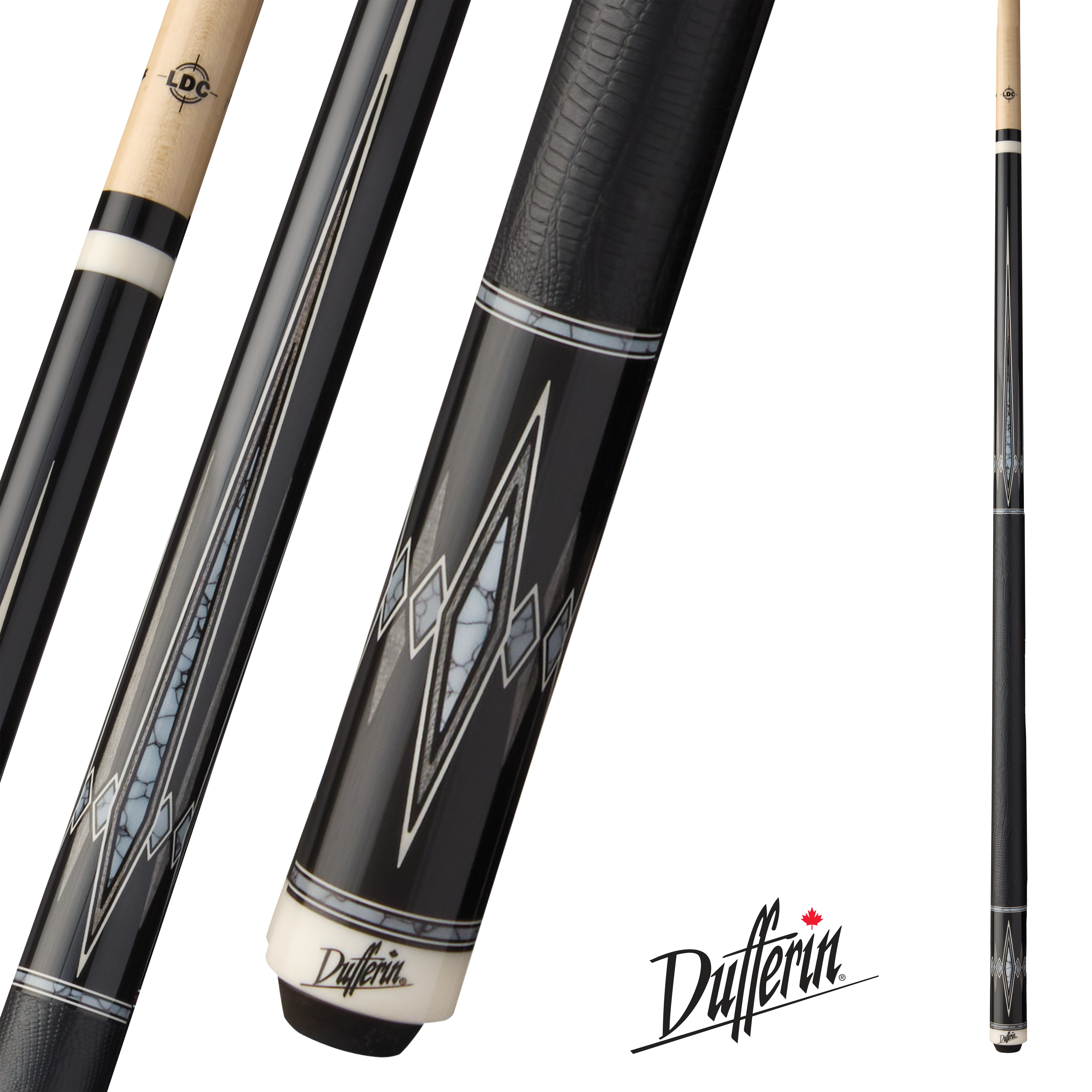 DUFFERIN POOL CUE SLATE SHADOW BLACK LEATHER WRAP 13MM 19OZ
