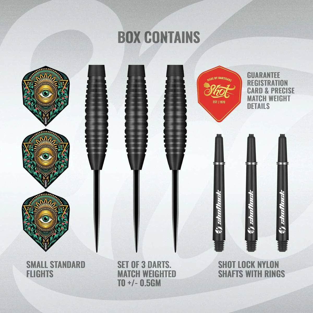 SHOT ZEN KENSHO STEEL TIP DART SET - 90% TUNGSTEN BARRELS