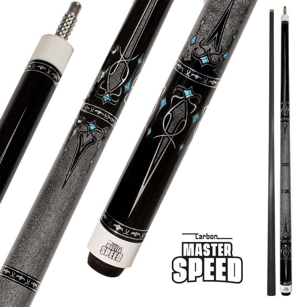MASTER SPEED F2 CARBON 2-PIECES CUE - CARBON FIBER SHAFT BLACK/GREY/LIGHT BLUE 12.5MM 19OZ