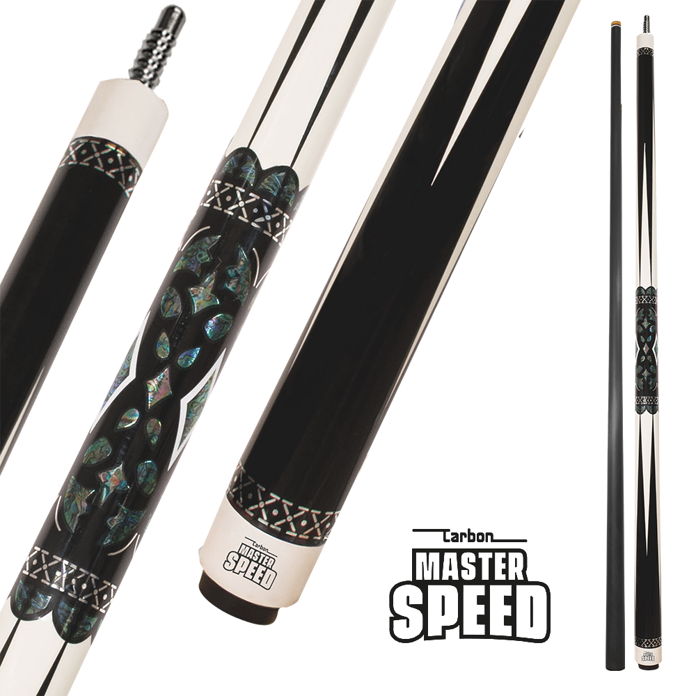 MASTER SPEED F8 CARBON 2-PIECES CUE - CARBON FIBER SHAFT BLACK/WHITE 12.5MM 19OZ