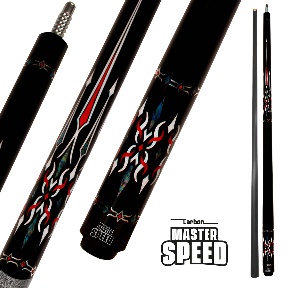 MASTER SPEED U12 CARBON 2-PIECES CUE - CARBON FIBER SHAFT BLACK/RED/BLUE 12.5MM 19OZ