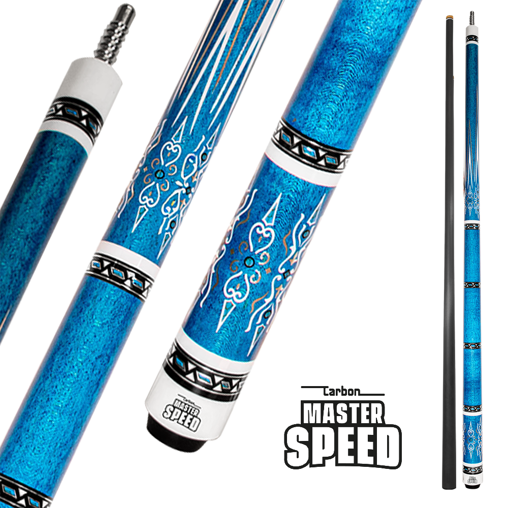 MASTER SPEED U8 CARBON 2-PIECES CUE - CARBON FIBER SHAFT BLUE/WHITE 12.5MM 19OZ