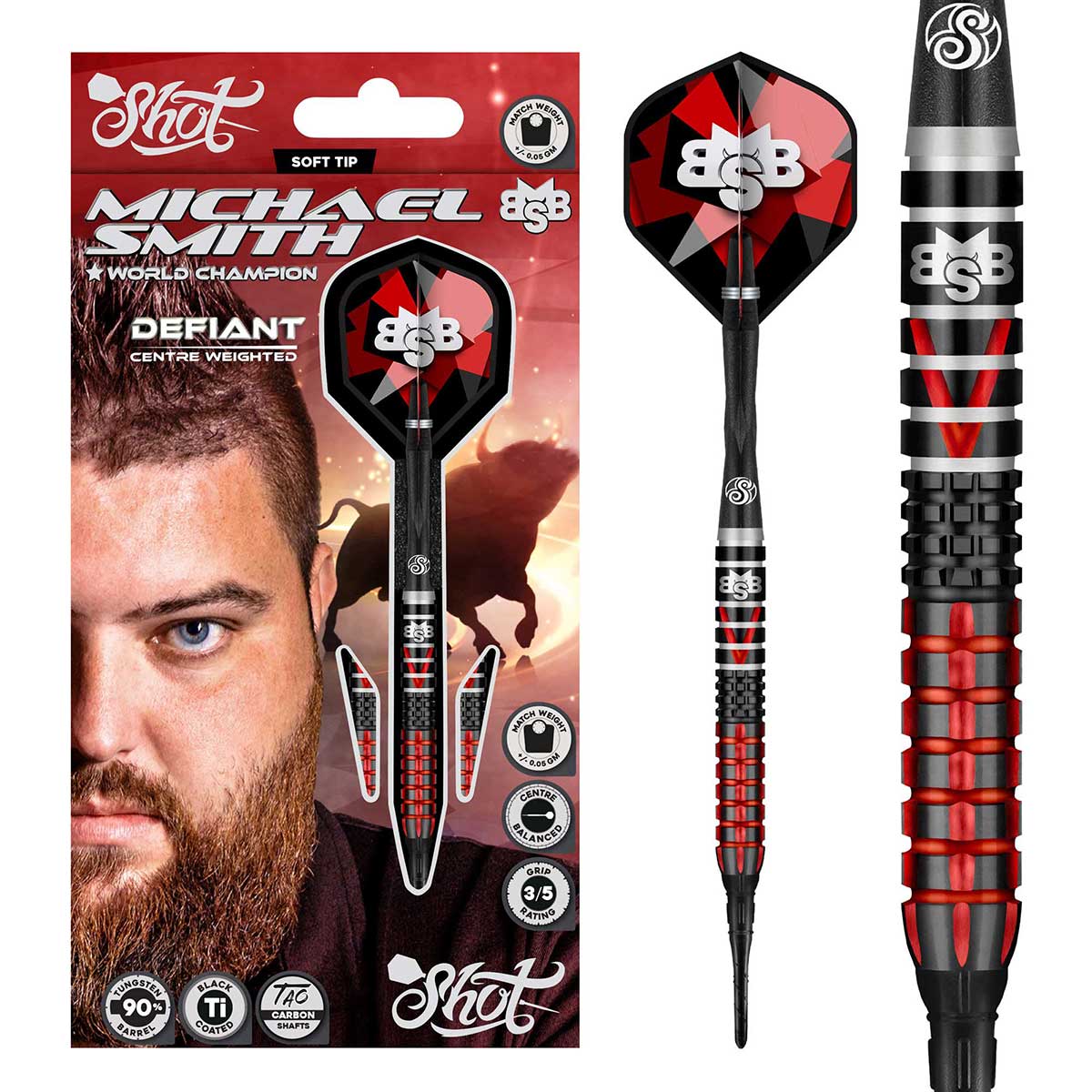 FLÉCHETTES SHOT DEFIANT DE MICHAEL SMITH POINTE SOUPLE - BARREAUX EN TUNGSTÈNE À 90%