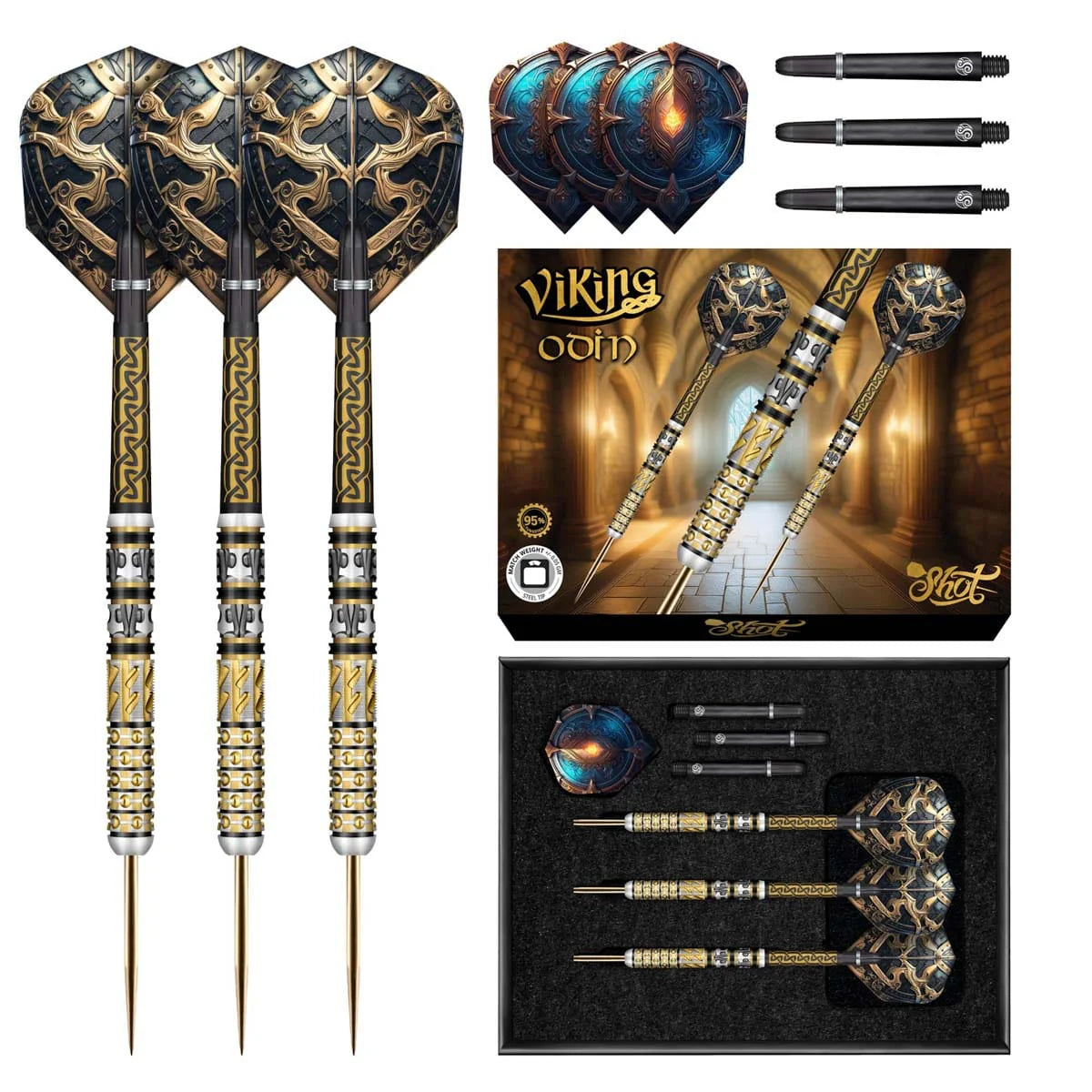 SHOT VIKING ODIN STEEL TIP DART SET - 95% TUNGSTEN DART BARRELS