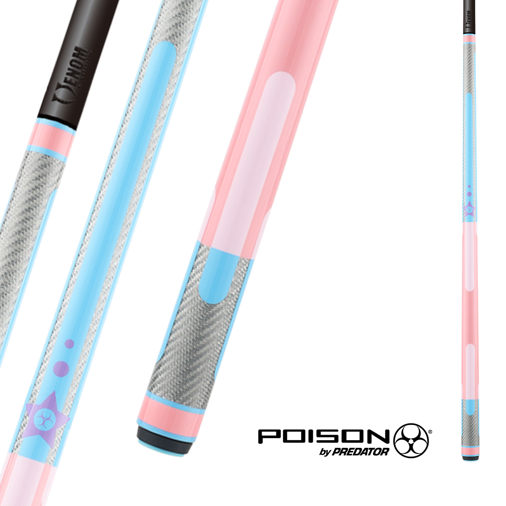 BAGUETTE DE BILLARD POISON CANDY SUGAR AVEC FLÈCHE EN FIBRE DE CARBONE - ROSE/BLEU PÂLE - SANS WRAP 12.4MM 19OZ