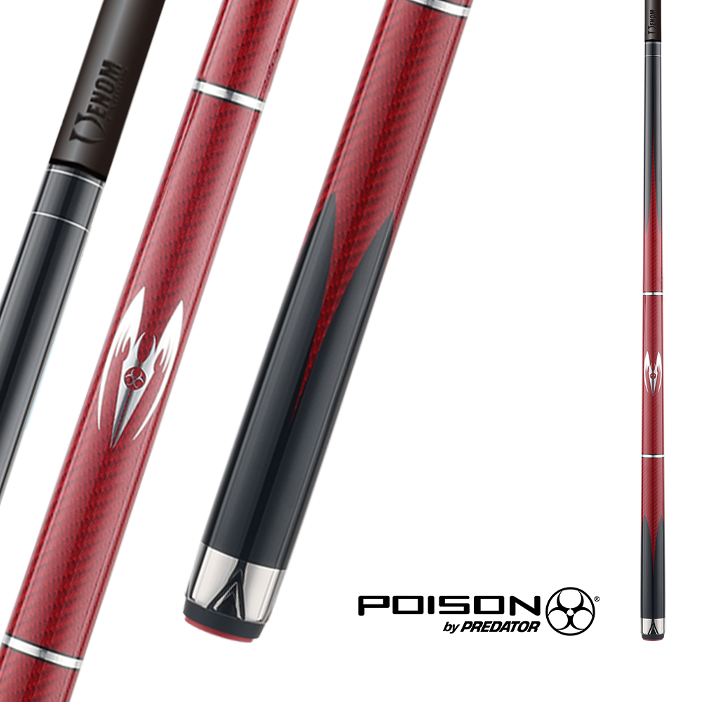 BAGUETTE DE BILLARD POISON MAELITH AVEC FLÈCHE EN FIBRE DE CARBONE - ROUGE/NOIR - SANS WRAP 12.4MM 19OZ