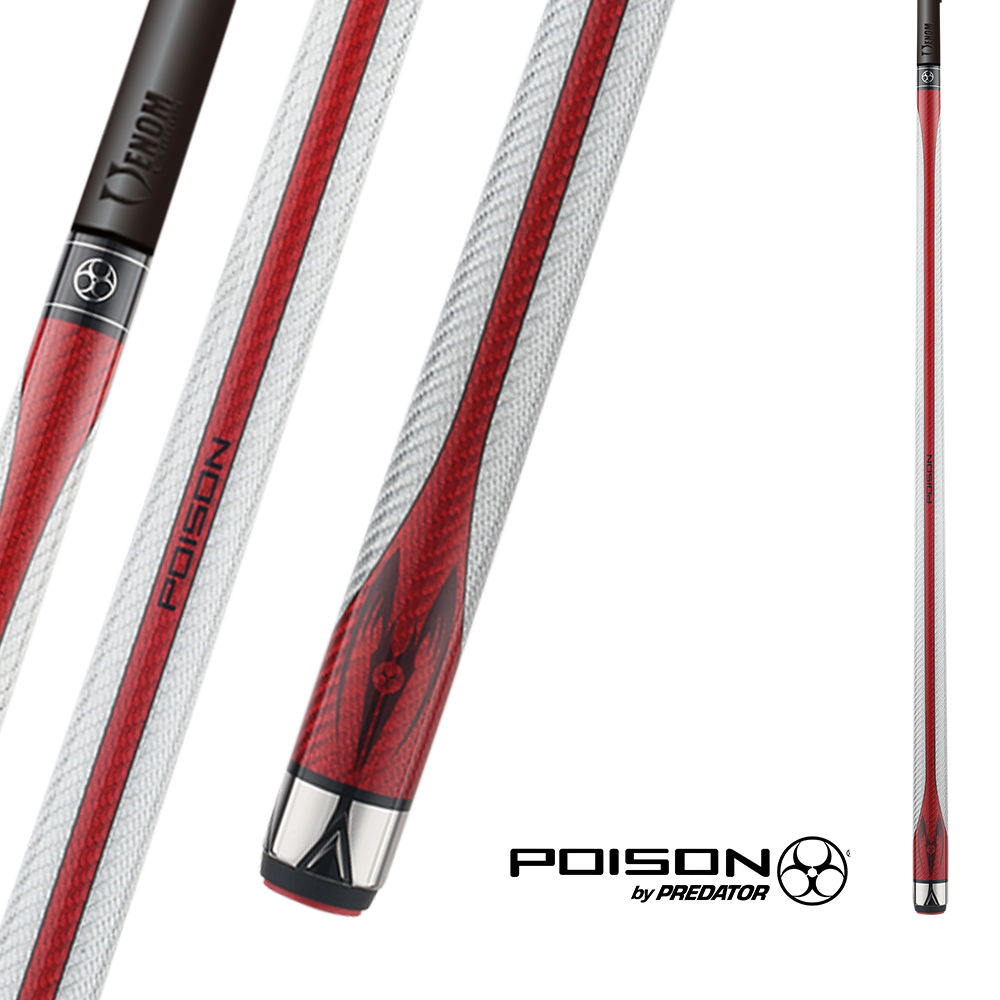 POISON MAELITH POOL CUE WITH CARBON FIBER SHAFT - GREY/RED - NO WRAP 12.4MM 19OZ